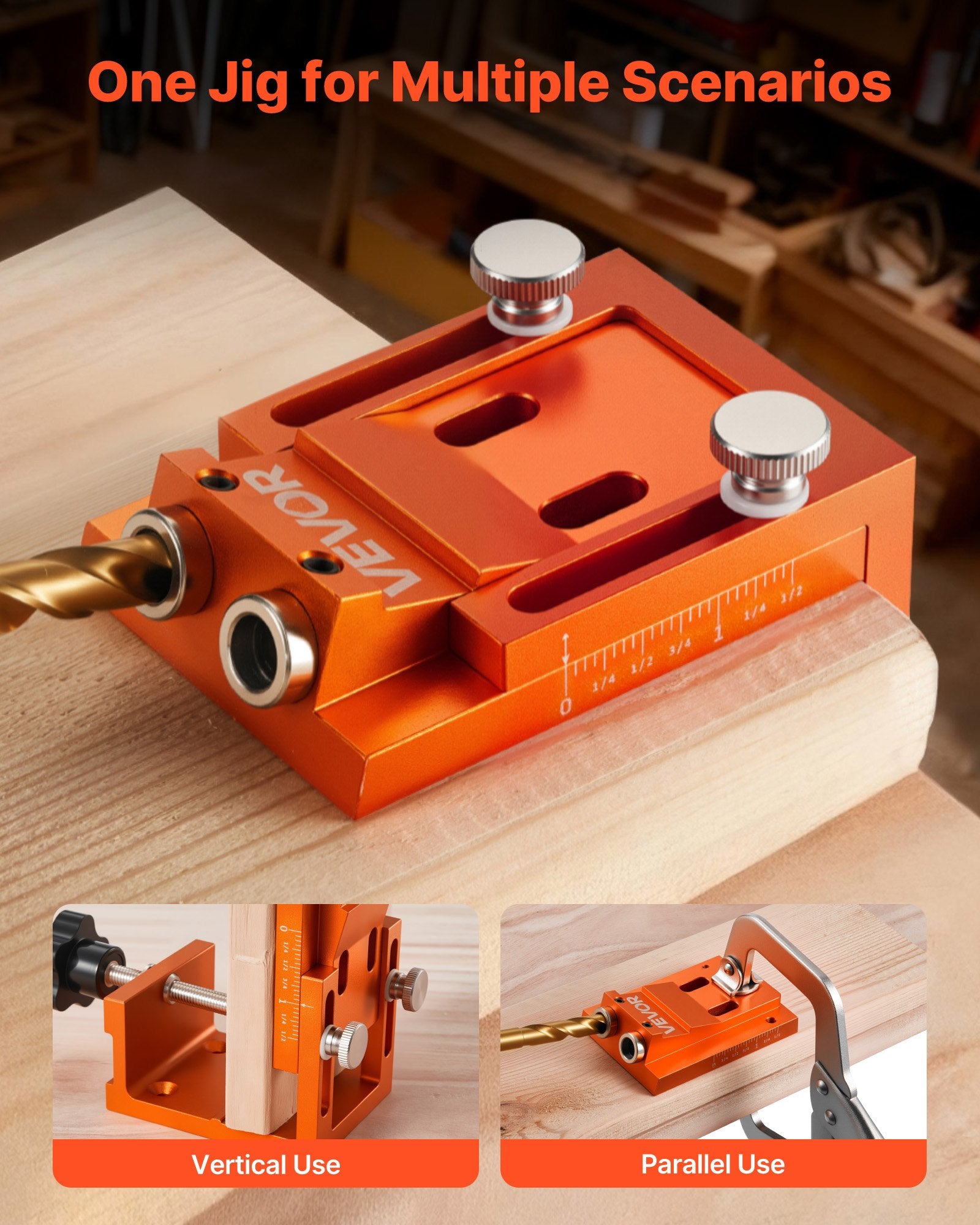 Air Pumps: VEVOR Pocket Hole Jig Kit, 12 mm to 48 mm Adjustable, Jig Pocket Hole System with Step Drill, Hex Wrench, Drill Stop Ring, Square Drive Bit, Plugs and Screws, Reinforced Metal Frame, for Woodworking