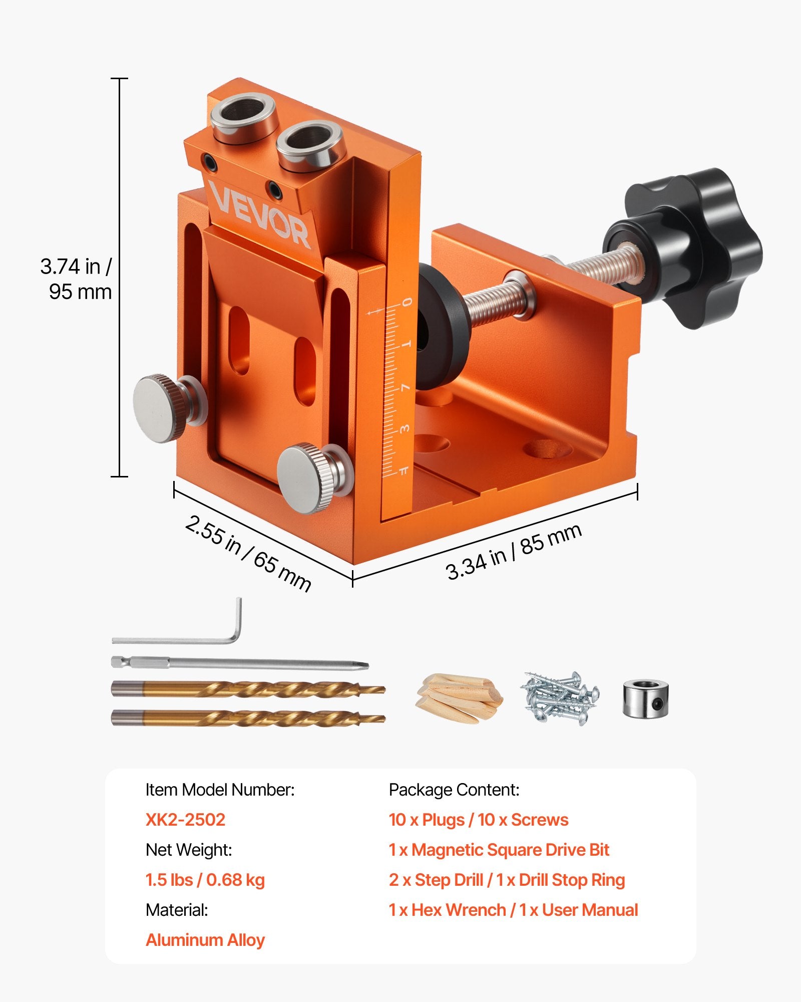 Air Pumps: VEVOR Pocket Hole Jig Kit, 12 mm to 48 mm Adjustable, Jig Pocket Hole System with Step Drill, Hex Wrench, Drill Stop Ring, Square Drive Bit, Plugs and Screws, Reinforced Metal Frame, for Woodworking