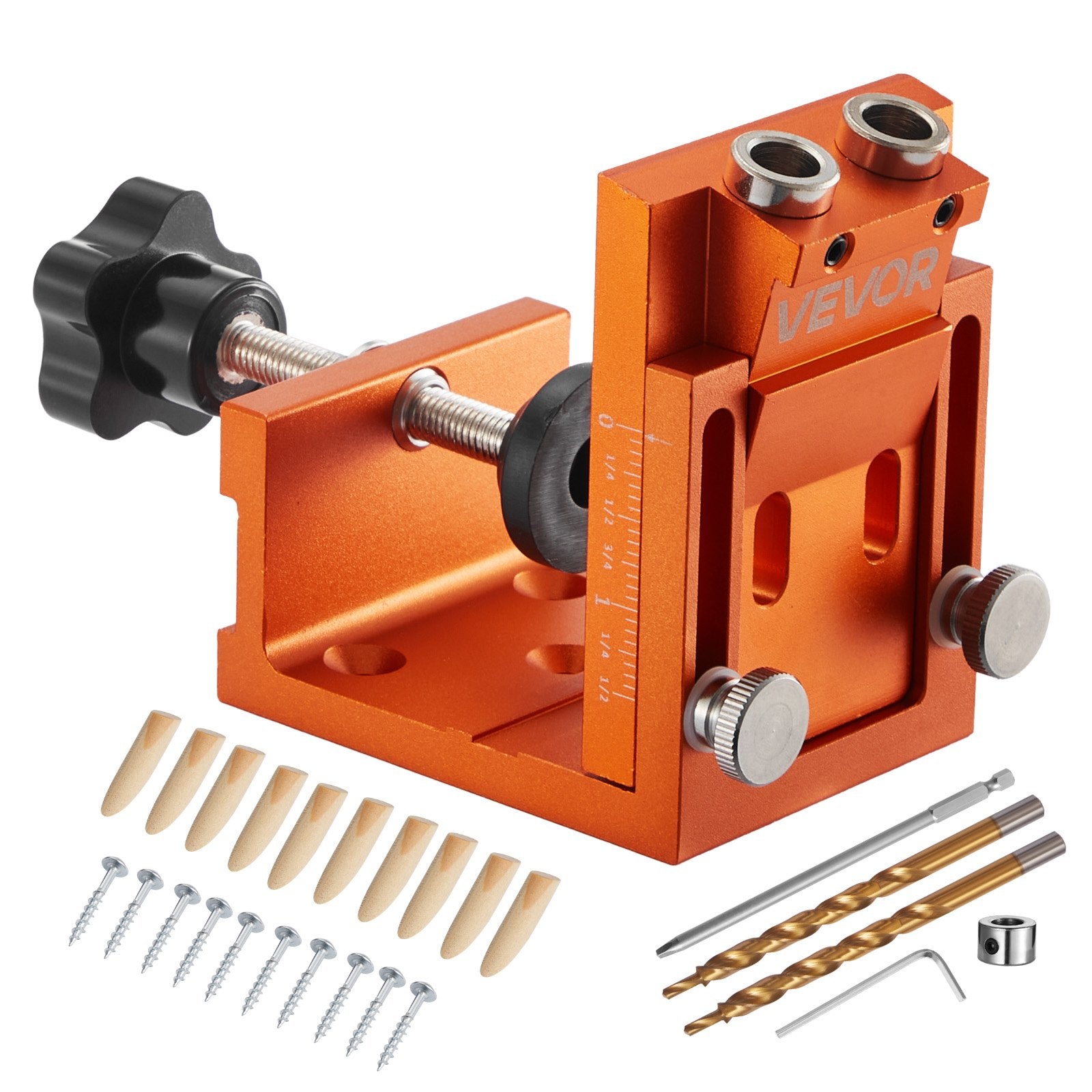 Air Pumps: VEVOR Pocket Hole Jig Kit, 12 mm to 48 mm Adjustable, Jig Pocket Hole System with Step Drill, Hex Wrench, Drill Stop Ring, Square Drive Bit, Plugs and Screws, Reinforced Metal Frame, for Woodworking