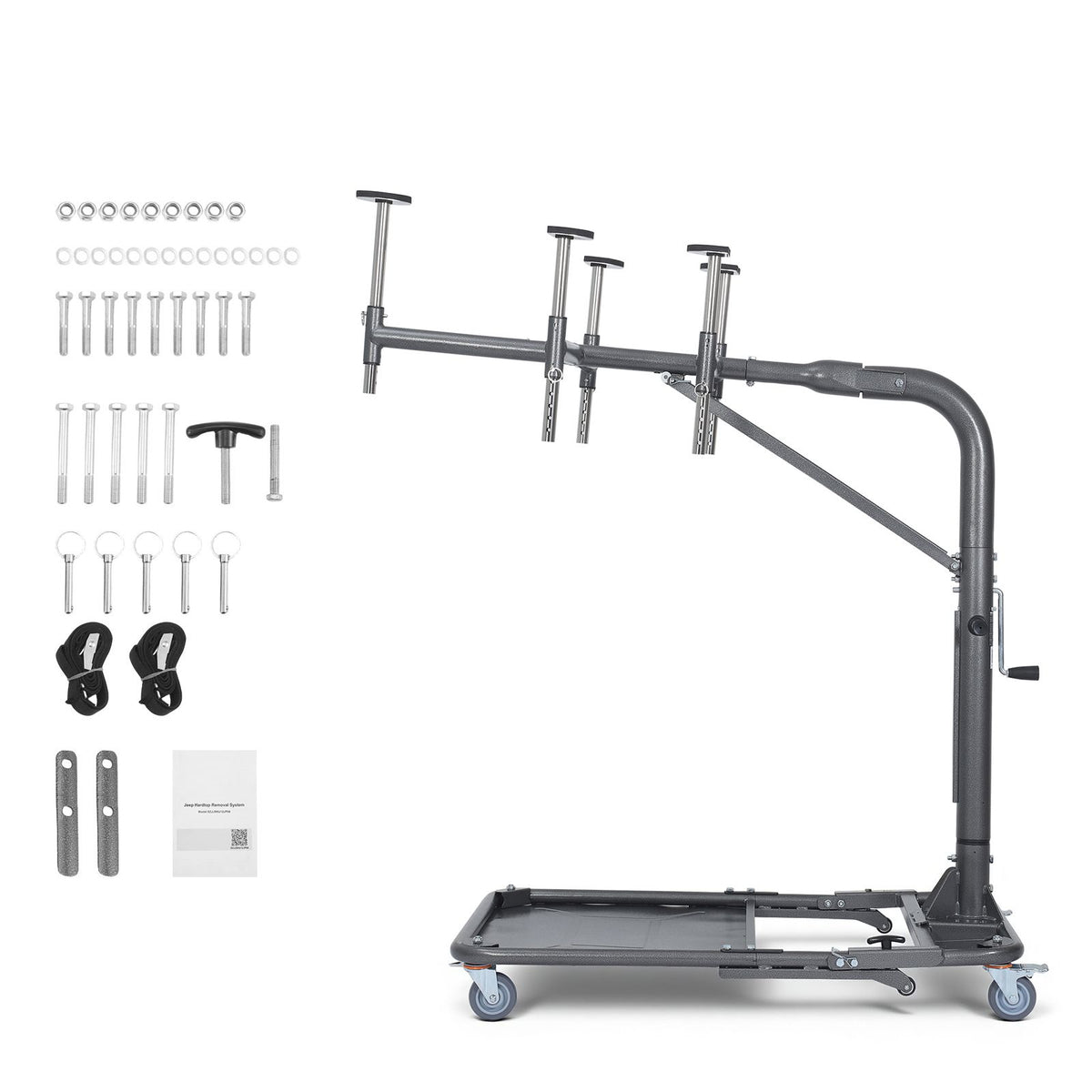Hard Top Remover Lift, 99.79 kg, Foldable Jeep Hardtop Removal and Storage System, Easy One-Person Operation, Adjustable Height, for Jeep Wrangler YJ, TJ, JK, JL, 4XE, Ford Bronco 4 Door &6 Gen+