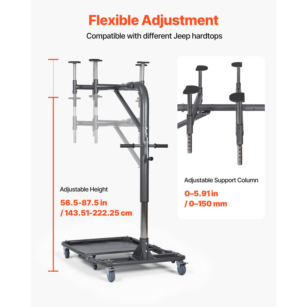 Hard Top Remover Lift, 99.79 kg, Foldable Jeep Hardtop Removal and Storage System, Easy One-Person Operation, Adjustable Height, for Jeep Wrangler YJ, TJ, JK, JL, 4XE, Ford Bronco 4 Door &6 Gen+