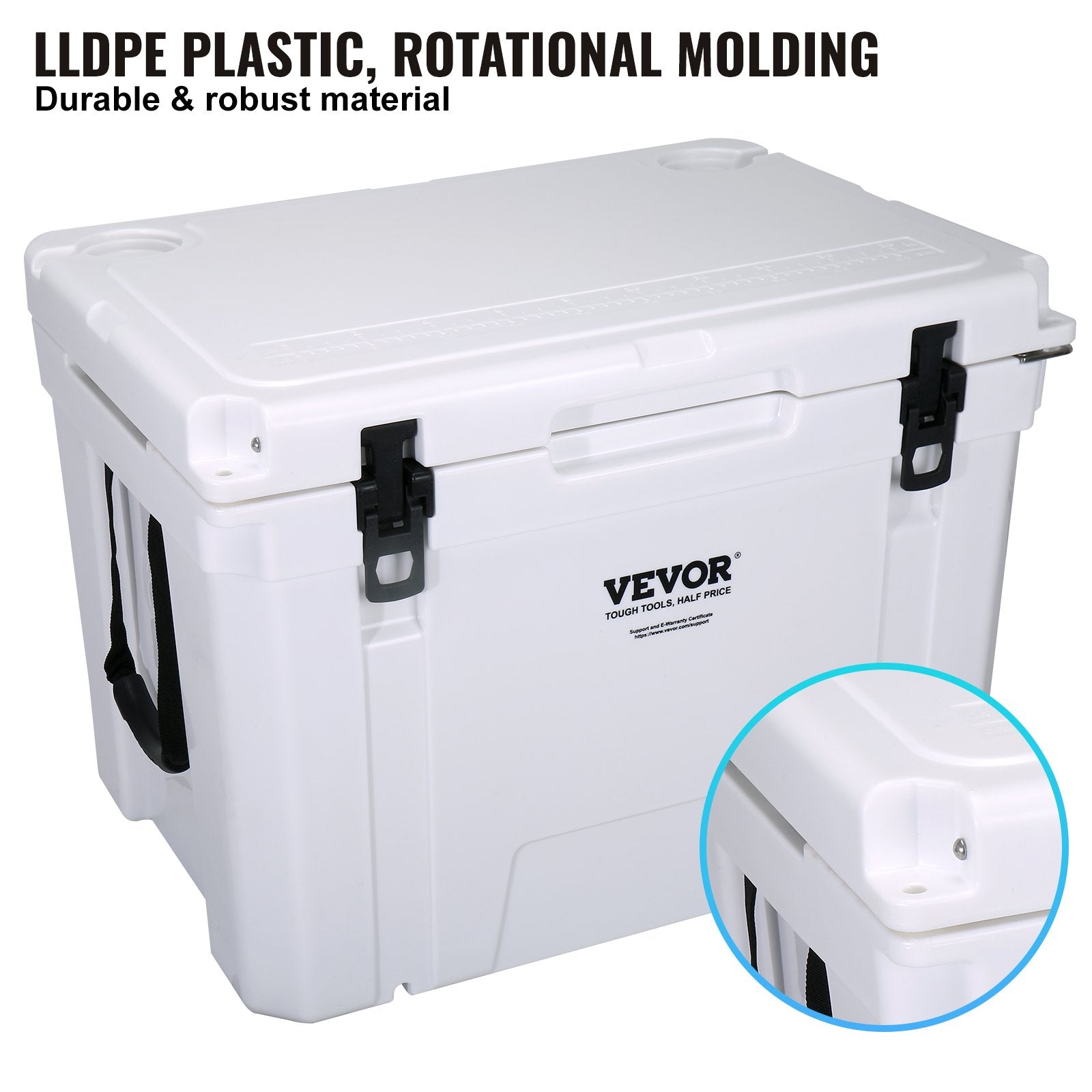 Insulated Portable Cooler, 65 qt, Holds 65 Cans, Ice Retention Hard Cooler with Heavy Duty Handle, Ice Chest Lunch Box for Camping, Beach, Picnic, Travel, Outdoor, Keeps Ice for up to 6 Days