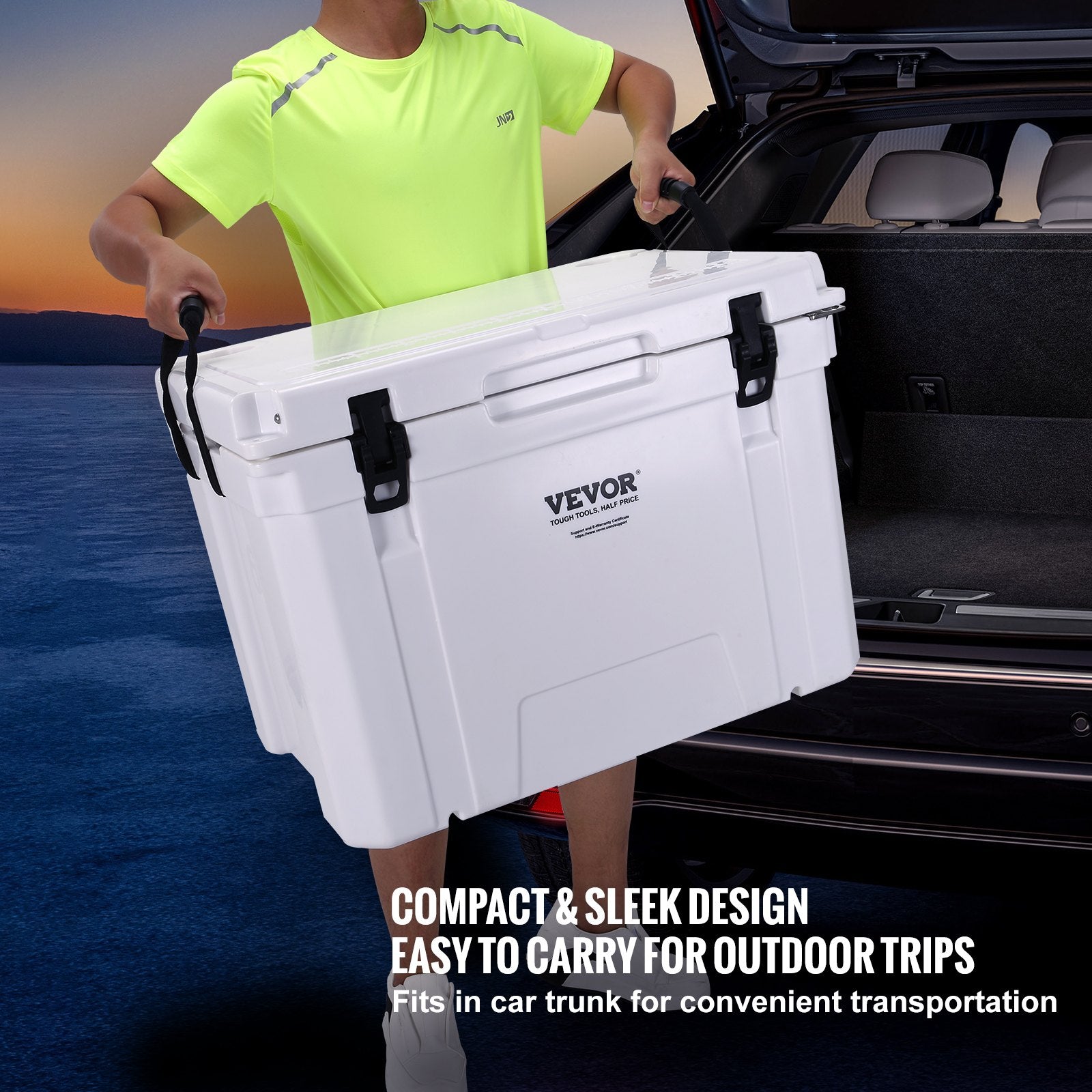 Insulated Portable Cooler, 65 qt, Holds 65 Cans, Ice Retention Hard Cooler with Heavy Duty Handle, Ice Chest Lunch Box for Camping, Beach, Picnic, Travel, Outdoor, Keeps Ice for up to 6 Days