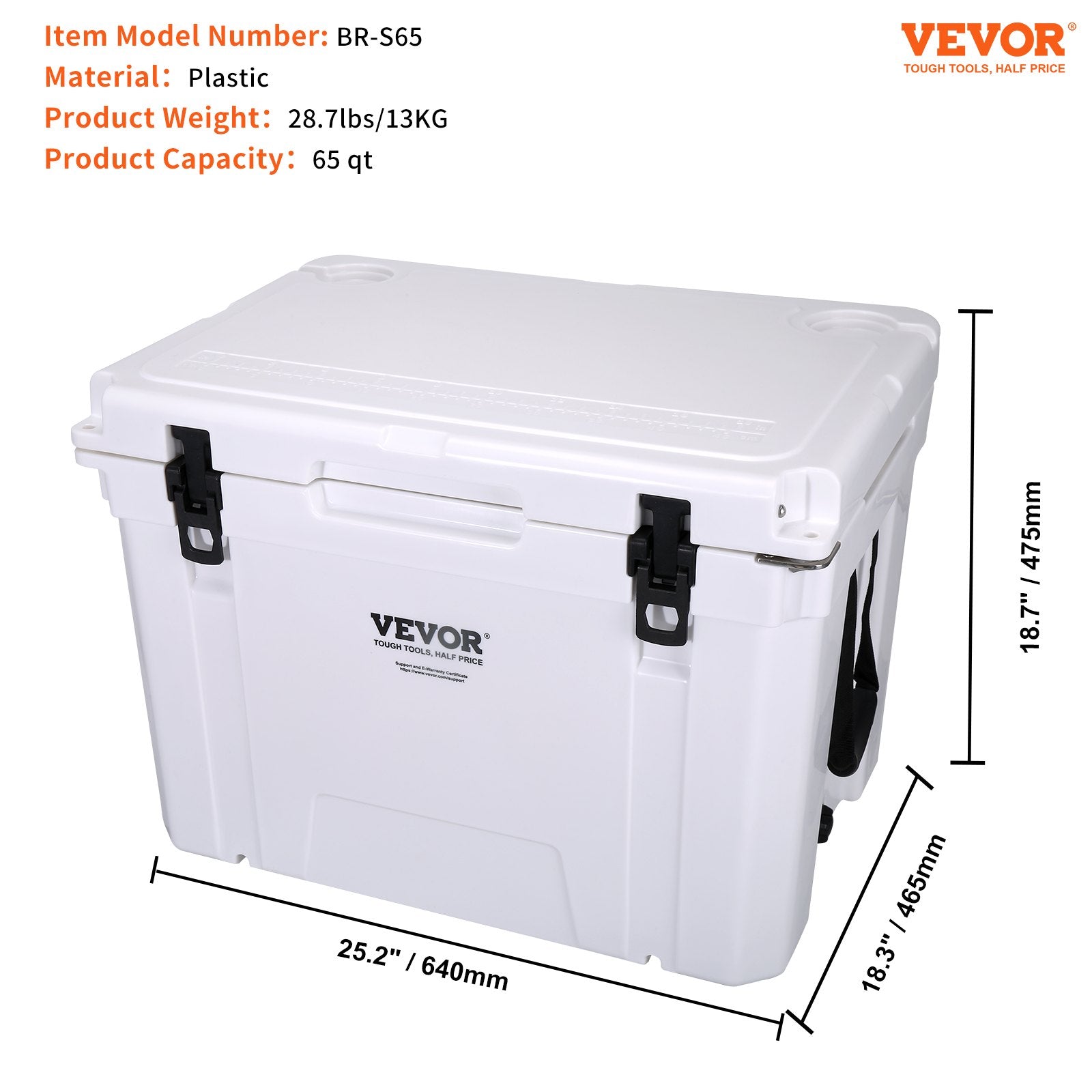 Insulated Portable Cooler, 65 qt, Holds 65 Cans, Ice Retention Hard Cooler with Heavy Duty Handle, Ice Chest Lunch Box for Camping, Beach, Picnic, Travel, Outdoor, Keeps Ice for up to 6 Days