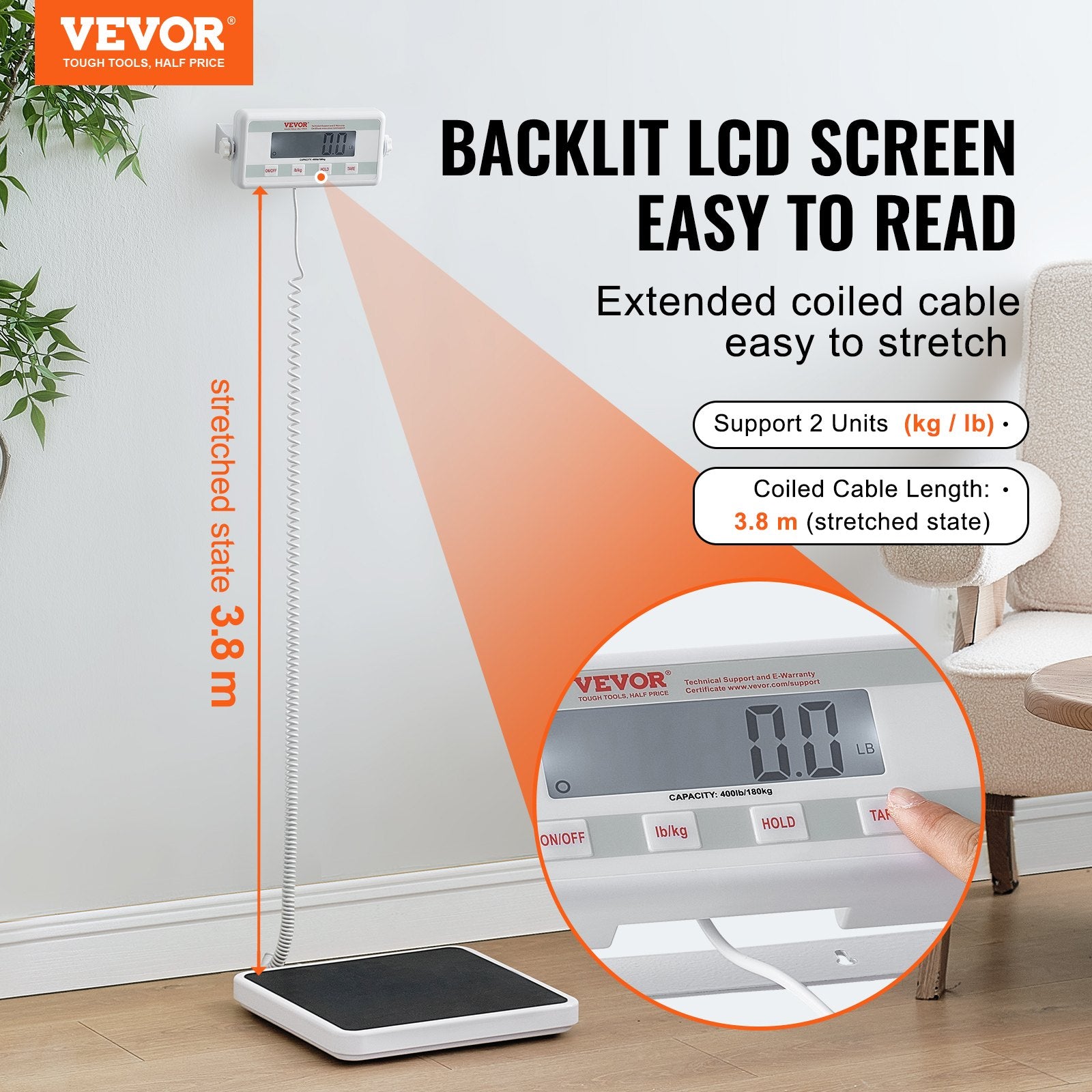 Bathroom Scales: VEVOR Portable Medical Scale, Professional Digital Physician Scale for Weighing - with Anti-Slip Mat, 2 Units (kg/lb), Hold & Tare Function, 400LBS Capacity Physician Wight Scale for Gym Home Hospital