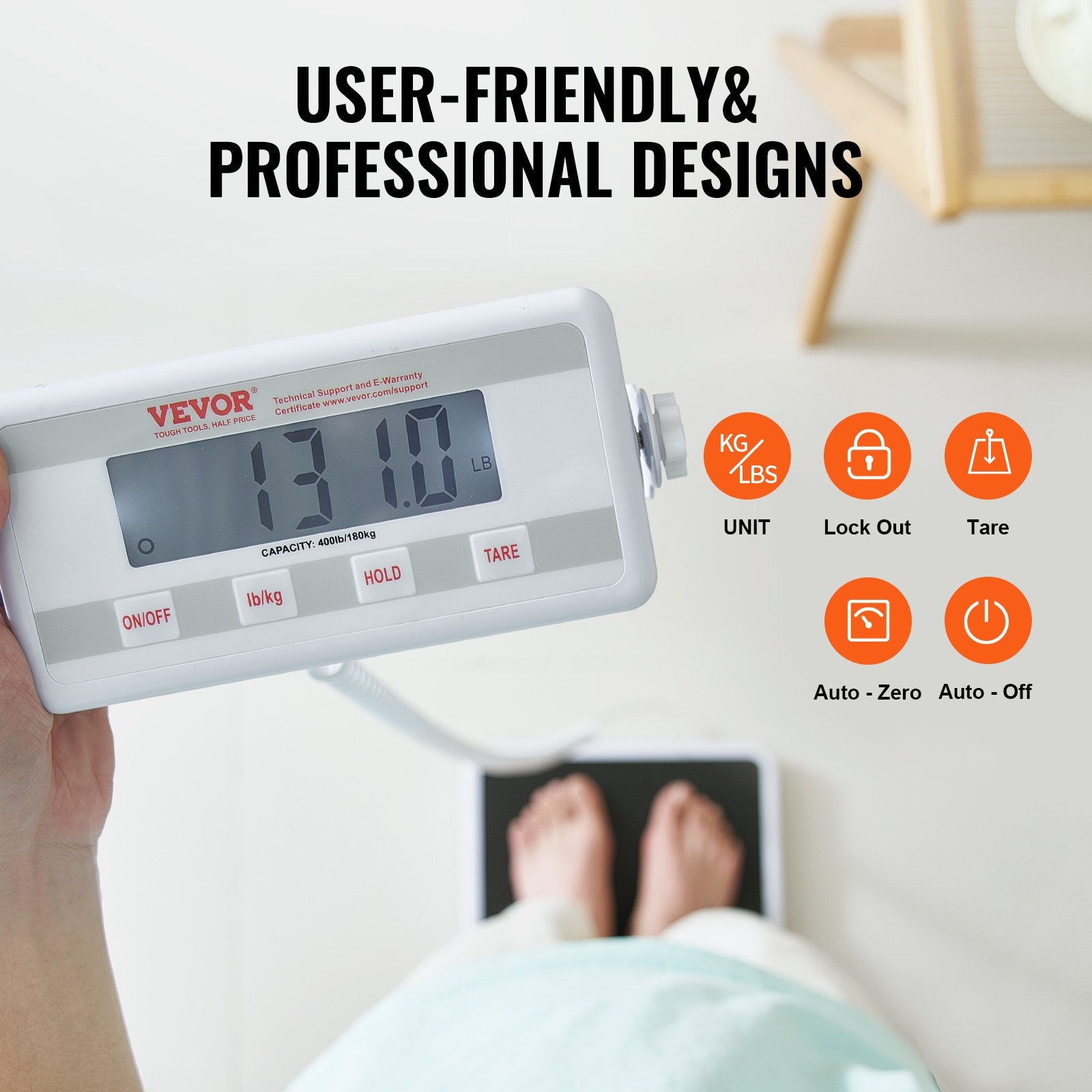 Bathroom Scales: VEVOR Portable Medical Scale, Professional Digital Physician Scale for Weighing - with Anti-Slip Mat, 2 Units (kg/lb), Hold & Tare Function, 400LBS Capacity Physician Wight Scale for Gym Home Hospital