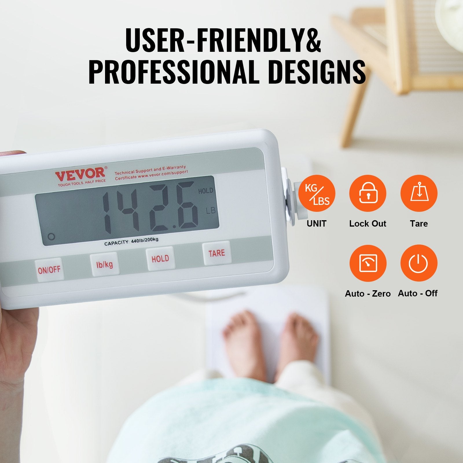 Bathroom Scales: VEVOR Portable Medical Scale, Professional Physician Scale for Weighing - with Anti-slip Platform, 2 Units, Hold & Tare Function, Digital Physician Weight Scale for Gym Home Hospital, 440LBS Capacity