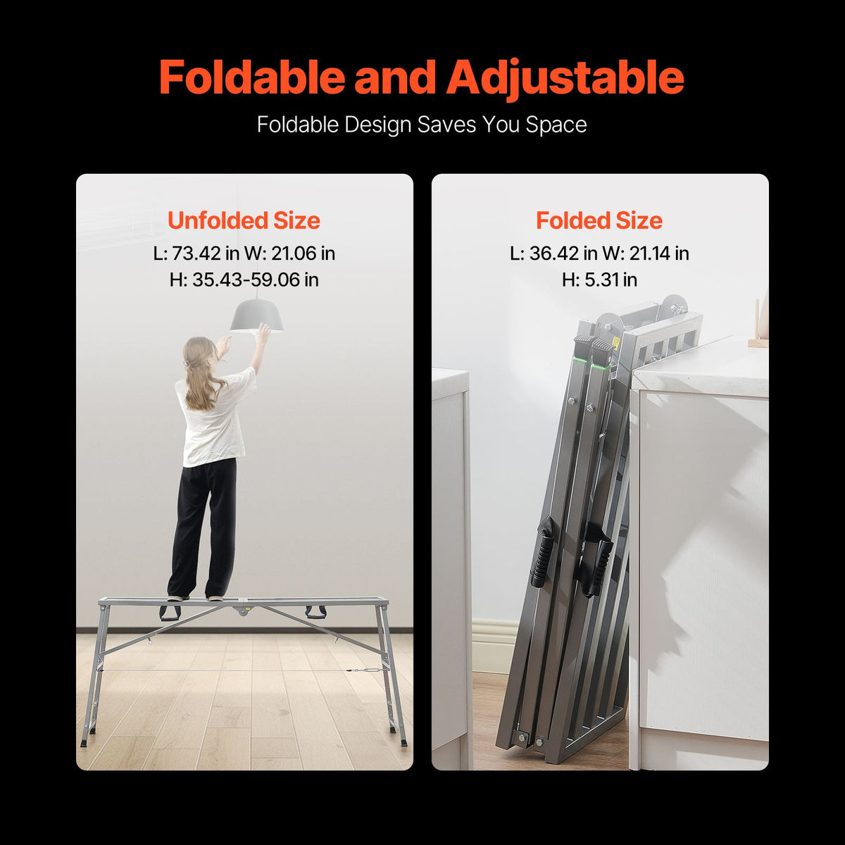 Work Platform, 4 Gear Adjustable Height, Folding Alloy Steel Step Ladder, Portable Scaffolding Platform, 400 kg Load Capacity, Non-Slip Rubber Feet, Drywall Painting Stool, Cleaning & Washing