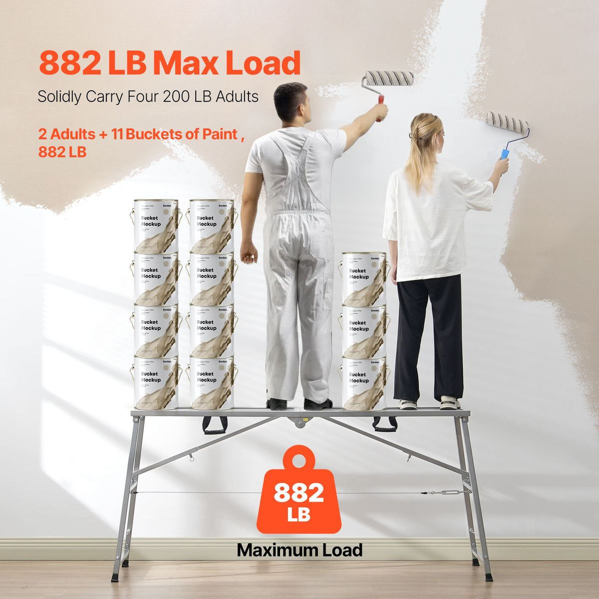 Work Platform, 4 Gear Adjustable Height, Folding Alloy Steel Step Ladder, Portable Scaffolding Platform, 400 kg Load Capacity, Non-Slip Rubber Feet, Drywall Painting Stool, Cleaning & Washing