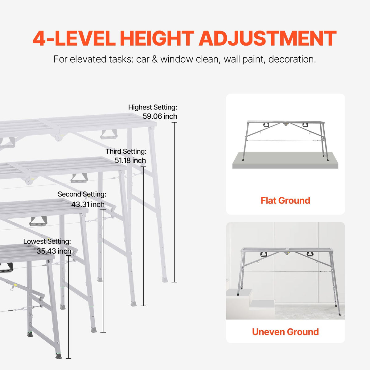 Work Platform, 4 Gear Adjustable Height, Folding Alloy Steel Step Ladder, Portable Scaffolding Platform, 400 kg Load Capacity, Non-Slip Rubber Feet, Drywall Painting Stool, Cleaning & Washing