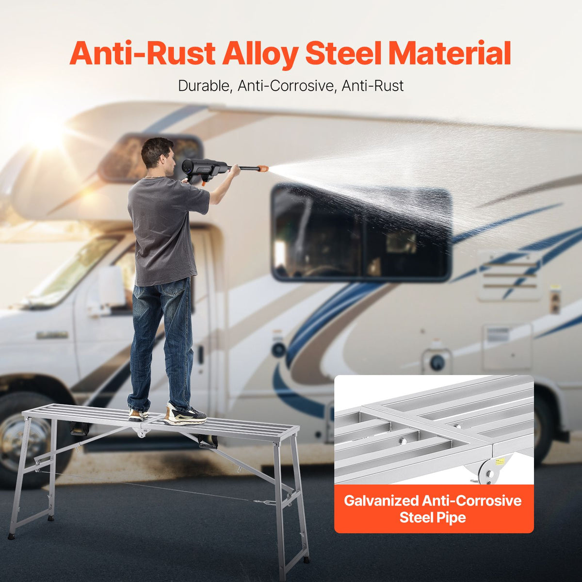 Work Platform, 4 Gear Adjustable Height, Folding Alloy Steel Step Ladder, Portable Scaffolding Platform, 400 kg Load Capacity, Non-Slip Rubber Feet, Drywall Painting Stool, Cleaning & Washing