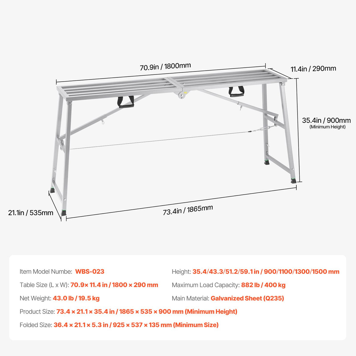 Work Platform, 4 Gear Adjustable Height, Folding Alloy Steel Step Ladder, Portable Scaffolding Platform, 400 kg Load Capacity, Non-Slip Rubber Feet, Drywall Painting Stool, Cleaning & Washing
