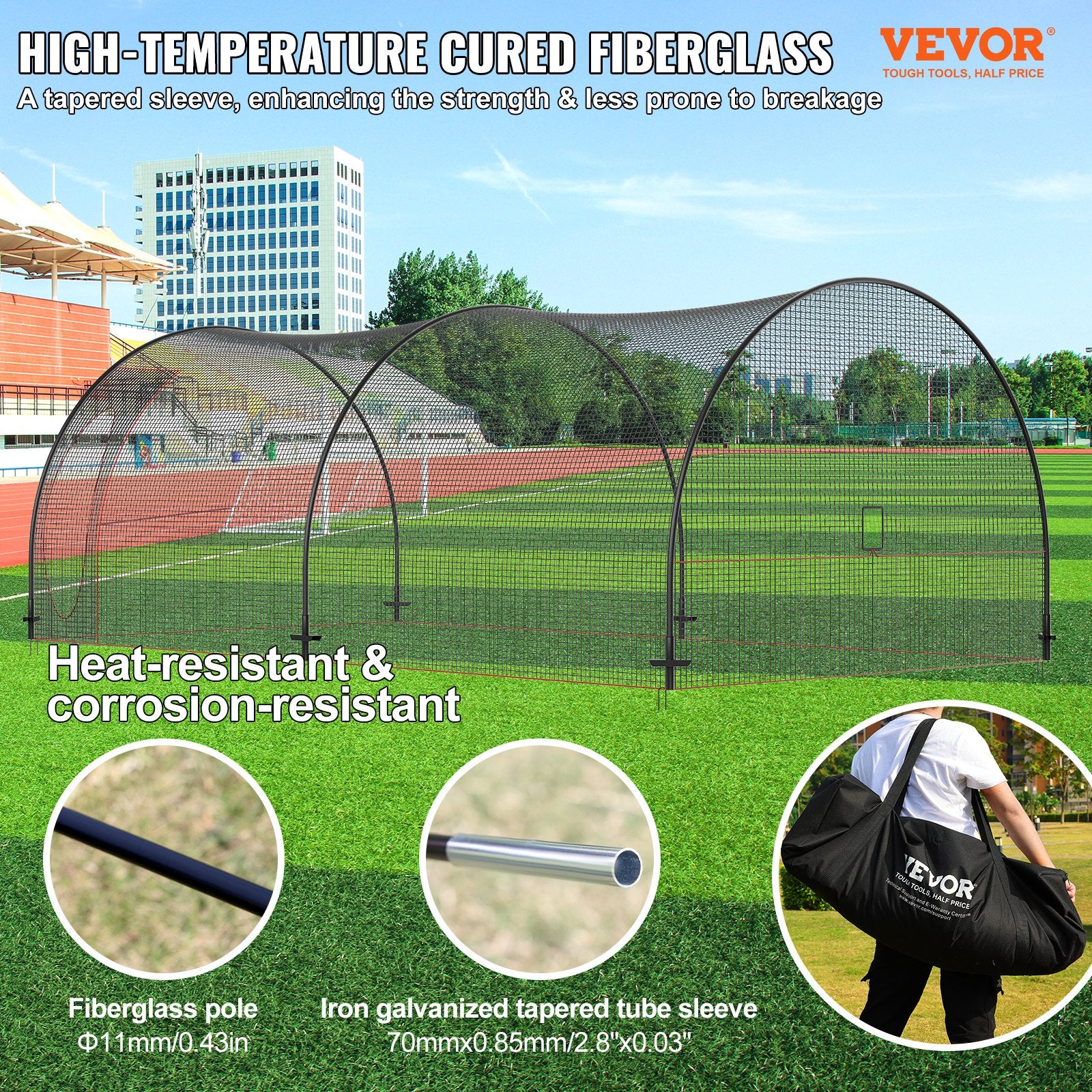 Basketball & Basketball Accessories: VEVOR Baseball Batting Cage, Softball and Baseball Batting Cage Net and Frame, 22x12x8ft Practice Portable Cage Net with Carry Bag, Heavy Duty Enclosed Pitching Cage, for Backyard Batting Hitting Training 670CM