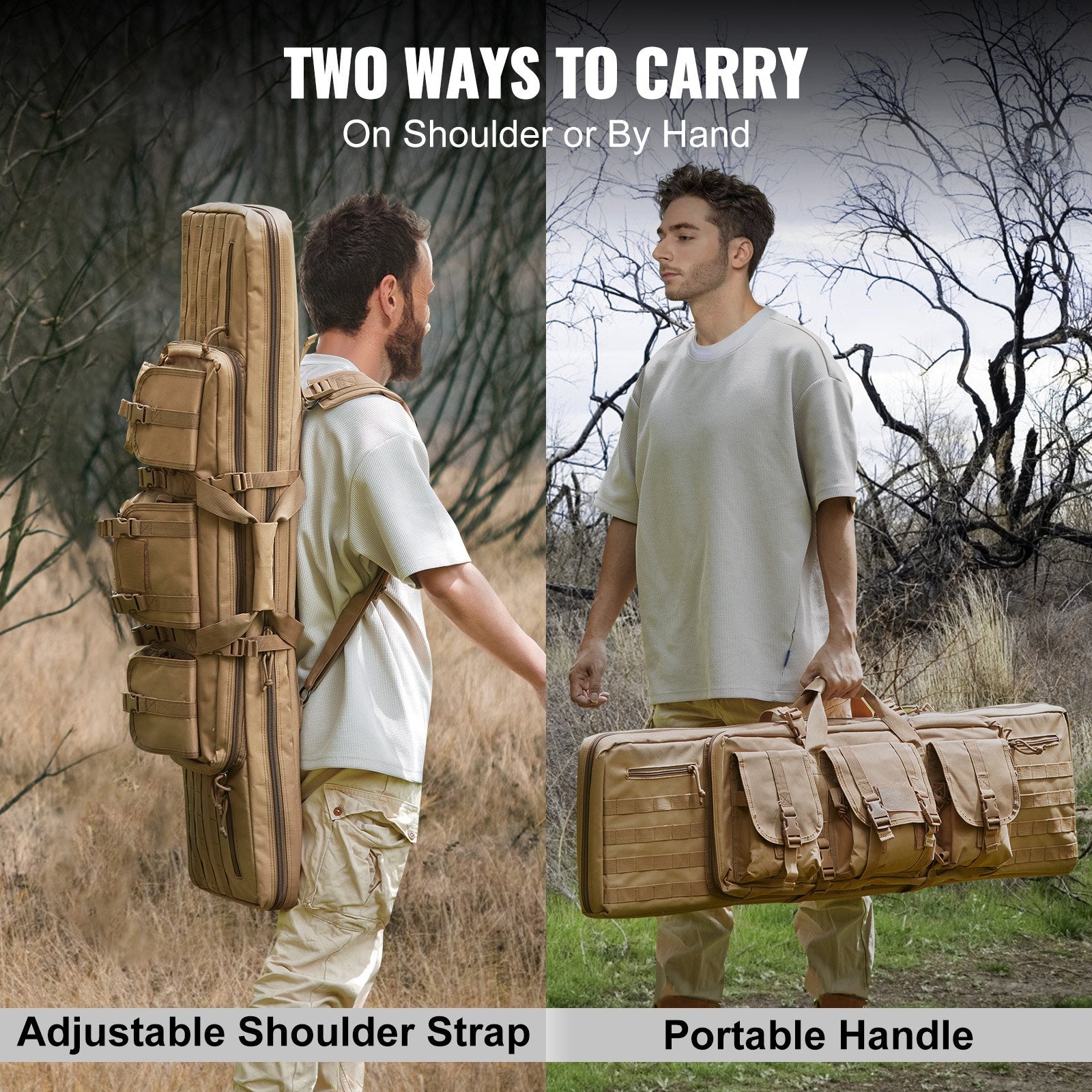 Camp Safety Equipment: VEVOR Rifle Bag, 36 inch Tactical Double Long Gun Bag, Soft Rifle Case with Lockable Zipper, Portable Handle & Shoulder Strap, 3 Large Storage Pockets Rifle Case for Two 34" Rifles & 2 Pistols, Brown