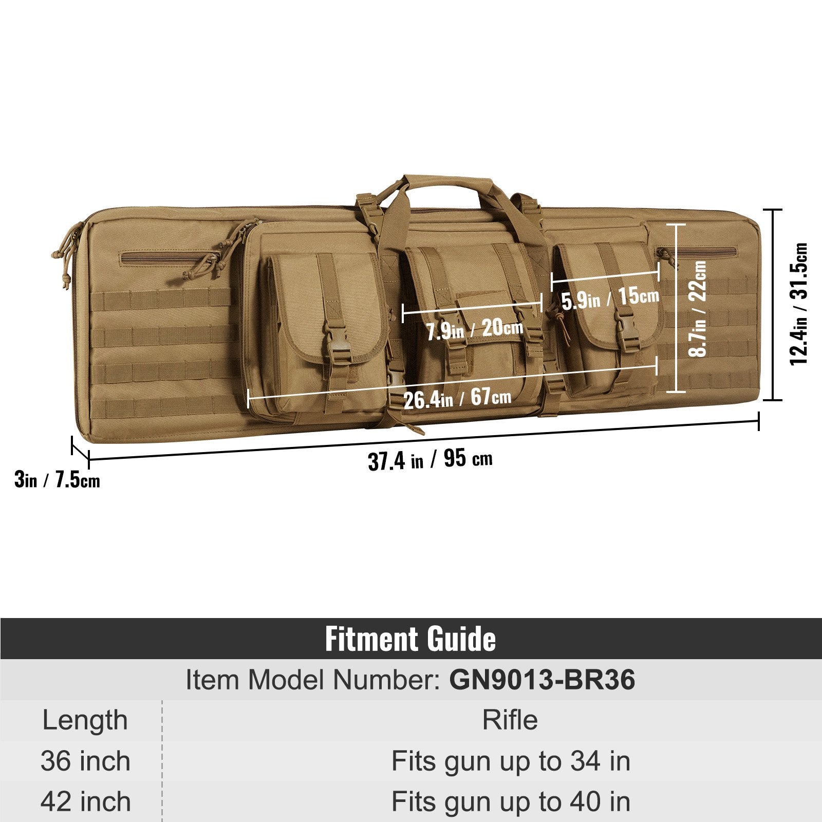 Camp Safety Equipment: VEVOR Rifle Bag, 36 inch Tactical Double Long Gun Bag, Soft Rifle Case with Lockable Zipper, Portable Handle & Shoulder Strap, 3 Large Storage Pockets Rifle Case for Two 34" Rifles & 2 Pistols, Brown