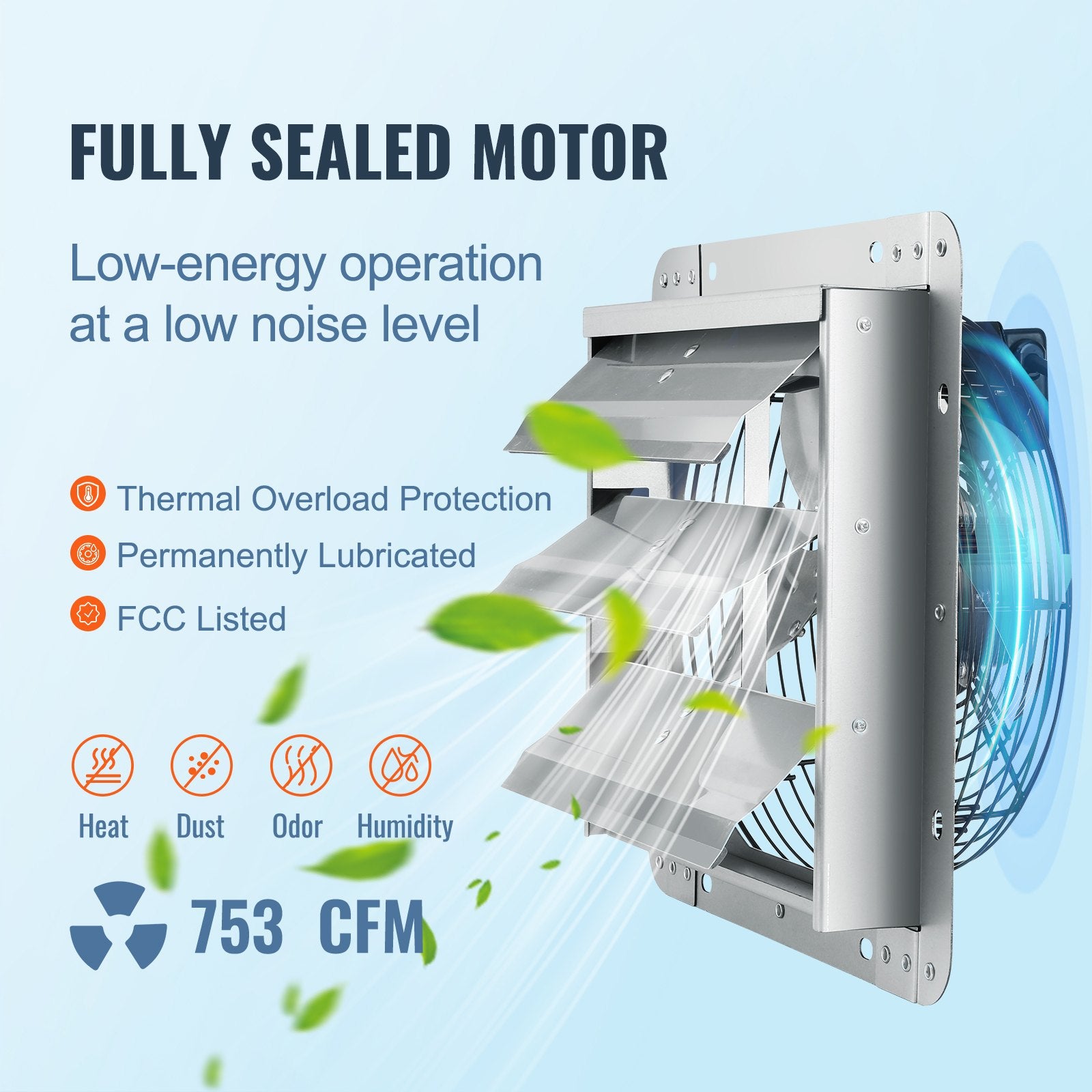 Desktops & Accessories: VEVOR Shutter Exhaust Fan, 254 mm High-speed 1400RPM 753 CFM, Aluminum Wall Mount Attic Fan with AC-motor, Ventilation and Cooling for Greenhouses, Garages, Sheds, Shops