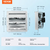 Desktops & Accessories: VEVOR Shutter Exhaust Fan, 254 mm High-speed 1400RPM 753 CFM, Aluminum Wall Mount Attic Fan with AC-motor, Ventilation and Cooling for Greenhouses, Garages, Sheds, Shops