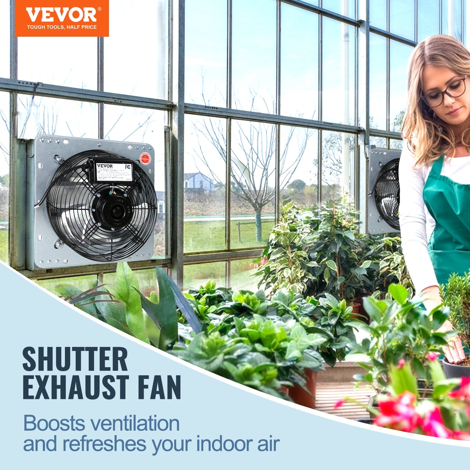 Desktops & Accessories: VEVOR Shutter Exhaust Fan, 406 mm High-speed 1400RPM 1506 CFM, Aluminum Wall Mount Attic Fan with AC-motor, Ventilation and Cooling for Greenhouses, Garages, Sheds, Shops