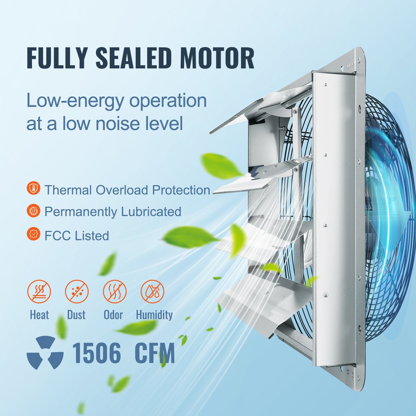 Desktops & Accessories: VEVOR Shutter Exhaust Fan, 406 mm High-speed 1400RPM 1506 CFM, Aluminum Wall Mount Attic Fan with AC-motor, Ventilation and Cooling for Greenhouses, Garages, Sheds, Shops