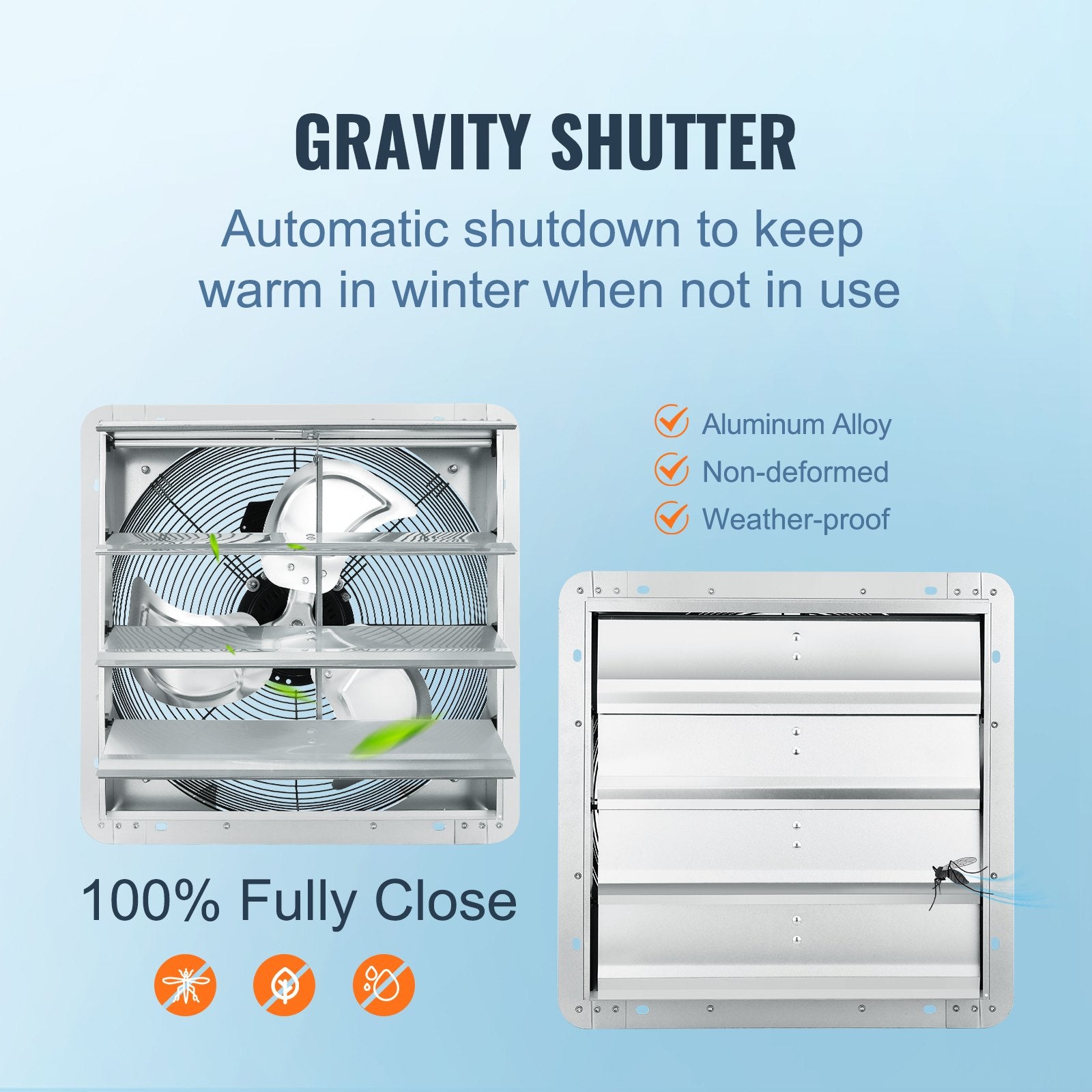 Desktops & Accessories: VEVOR Shutter Exhaust Fan, 406 mm High-speed 1400RPM 1506 CFM, Aluminum Wall Mount Attic Fan with AC-motor, Ventilation and Cooling for Greenhouses, Garages, Sheds, Shops