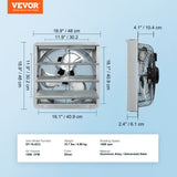 Desktops & Accessories: VEVOR Shutter Exhaust Fan, 406 mm High-speed 1400RPM 1506 CFM, Aluminum Wall Mount Attic Fan with AC-motor, Ventilation and Cooling for Greenhouses, Garages, Sheds, Shops