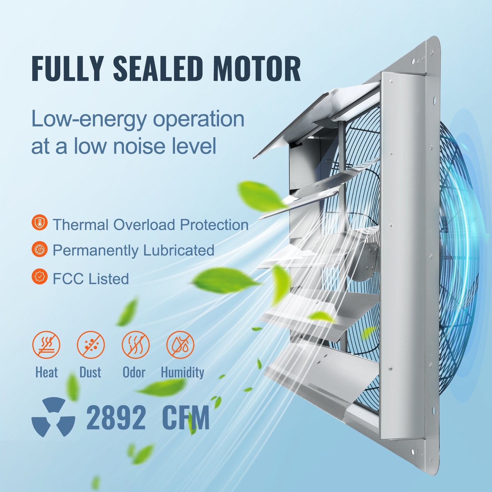 Desktops & Accessories: VEVOR Shutter Exhaust Fan, 610 mm High-speed 1400RPM 2892 CFM, Aluminum Wall Mount Attic Fan with AC-motor, Ventilation and Cooling for Greenhouses, Garages, Sheds, Shops
