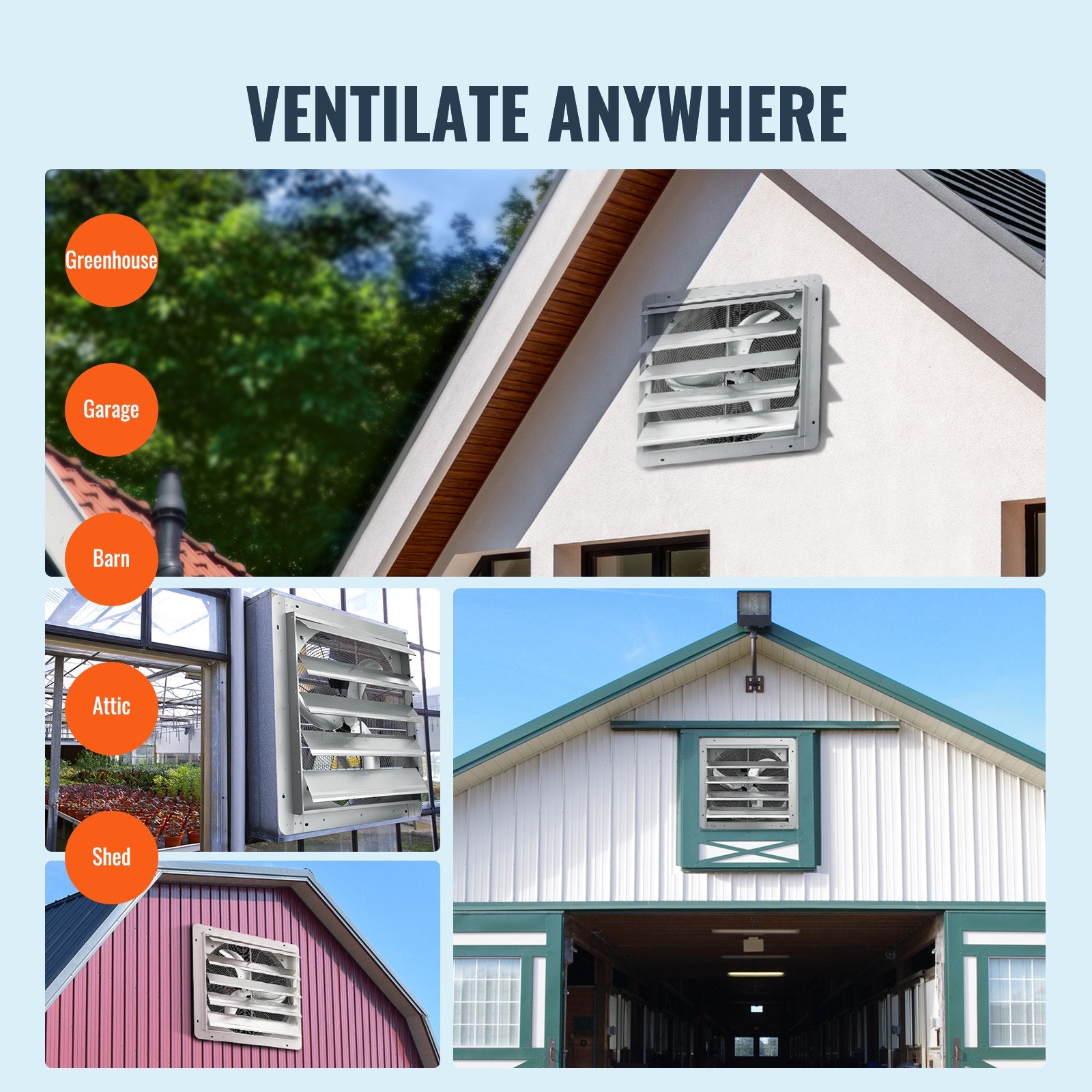 Desktops & Accessories: VEVOR Shutter Exhaust Fan, 610 mm High-speed 1400RPM 2892 CFM, Aluminum Wall Mount Attic Fan with AC-motor, Ventilation and Cooling for Greenhouses, Garages, Sheds, Shops
