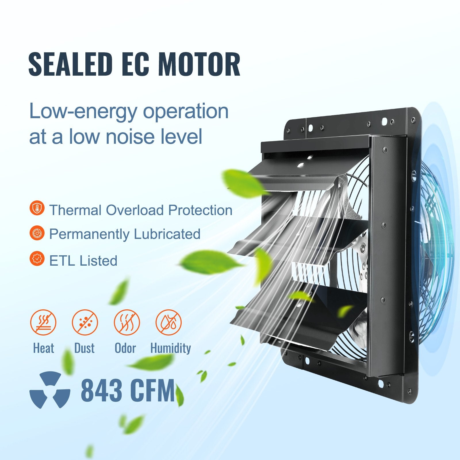 Commercial Cleaning Equipment: VEVOR Shutter Exhaust Fan, 254mm / 10inch  with Temperature Humidity Controller, EC-motor, 843 CFM, Variable Speed Adjustable Wall Mount Attic Fan, Ventilation and Cooling for Greenhouses, Garages, Sheds