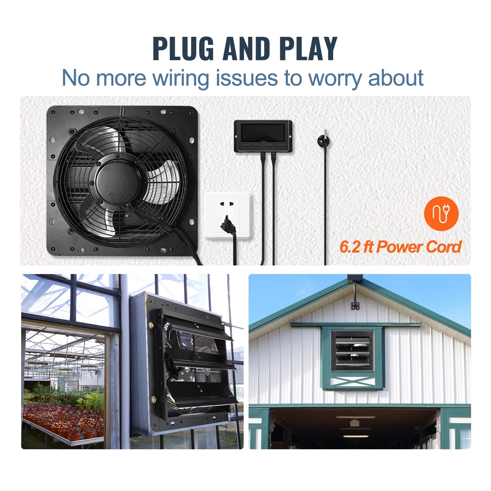 Commercial Cleaning Equipment: VEVOR Shutter Exhaust Fan, 254mm / 10inch  with Temperature Humidity Controller, EC-motor, 843 CFM, Variable Speed Adjustable Wall Mount Attic Fan, Ventilation and Cooling for Greenhouses, Garages, Sheds