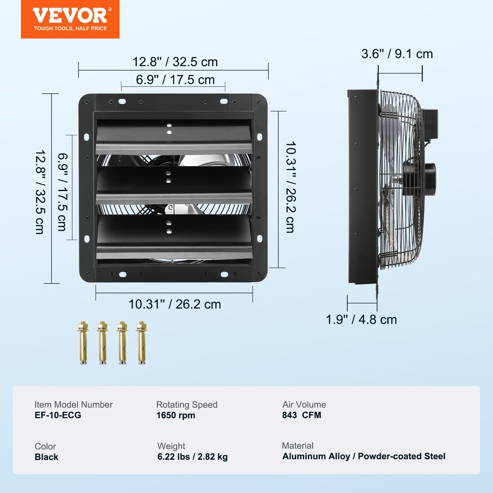 Commercial Cleaning Equipment: VEVOR Shutter Exhaust Fan, 254mm / 10inch  with Temperature Humidity Controller, EC-motor, 843 CFM, Variable Speed Adjustable Wall Mount Attic Fan, Ventilation and Cooling for Greenhouses, Garages, Sheds