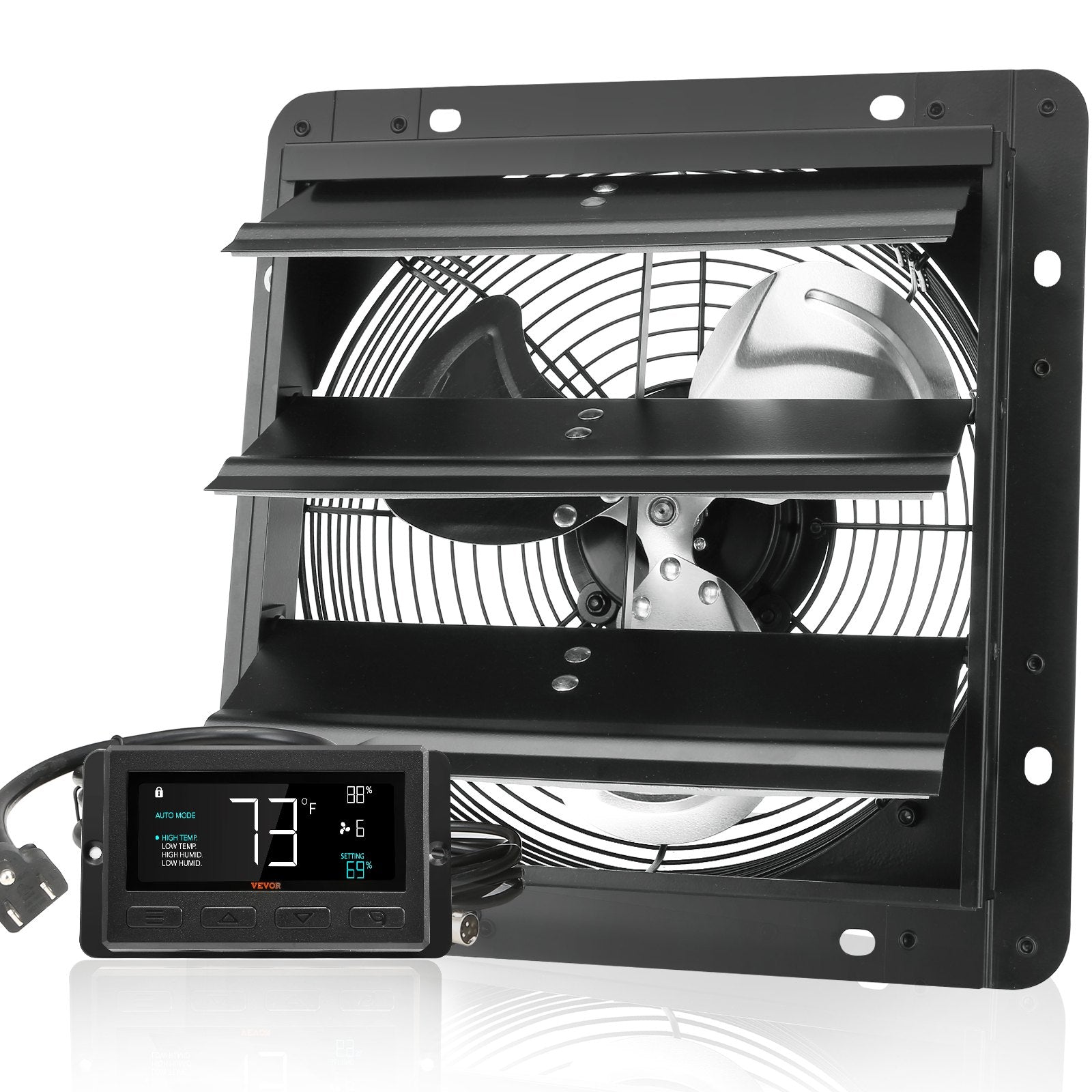 Commercial Cleaning Equipment: VEVOR Shutter Exhaust Fan, 254mm / 10inch  with Temperature Humidity Controller, EC-motor, 843 CFM, Variable Speed Adjustable Wall Mount Attic Fan, Ventilation and Cooling for Greenhouses, Garages, Sheds