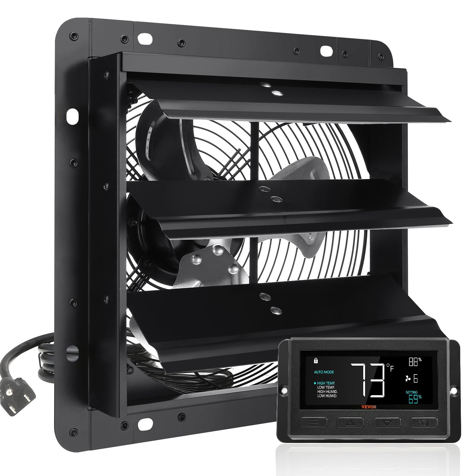 Commercial Cleaning Equipment: VEVOR Shutter Exhaust Fan, 254mm / 10inch  with Temperature Humidity Controller, EC-motor, 843 CFM, Variable Speed Adjustable Wall Mount Attic Fan, Ventilation and Cooling for Greenhouses, Garages, Sheds
