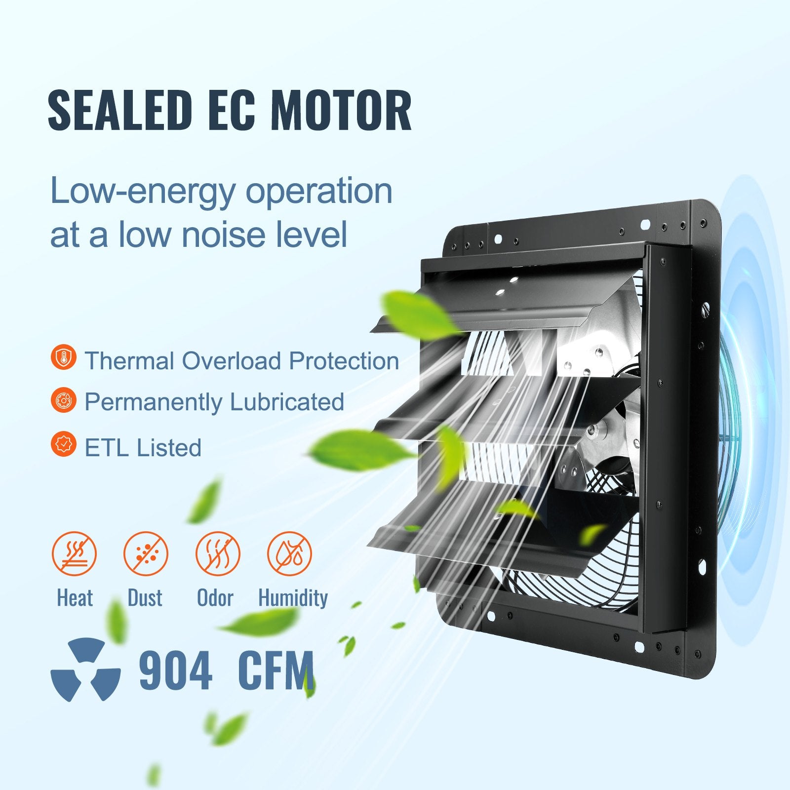 Automotive Repair & Speciality Tools: VEVOR Shutter Exhaust Fan, 305 mm /12 inch with Temperature Humidity Controller, EC-motor, 904 CFM, Variable Speed Adjustable Wall Mount Attic Fan, Ventilation and Cooling for Greenhouses, Garages, Sheds