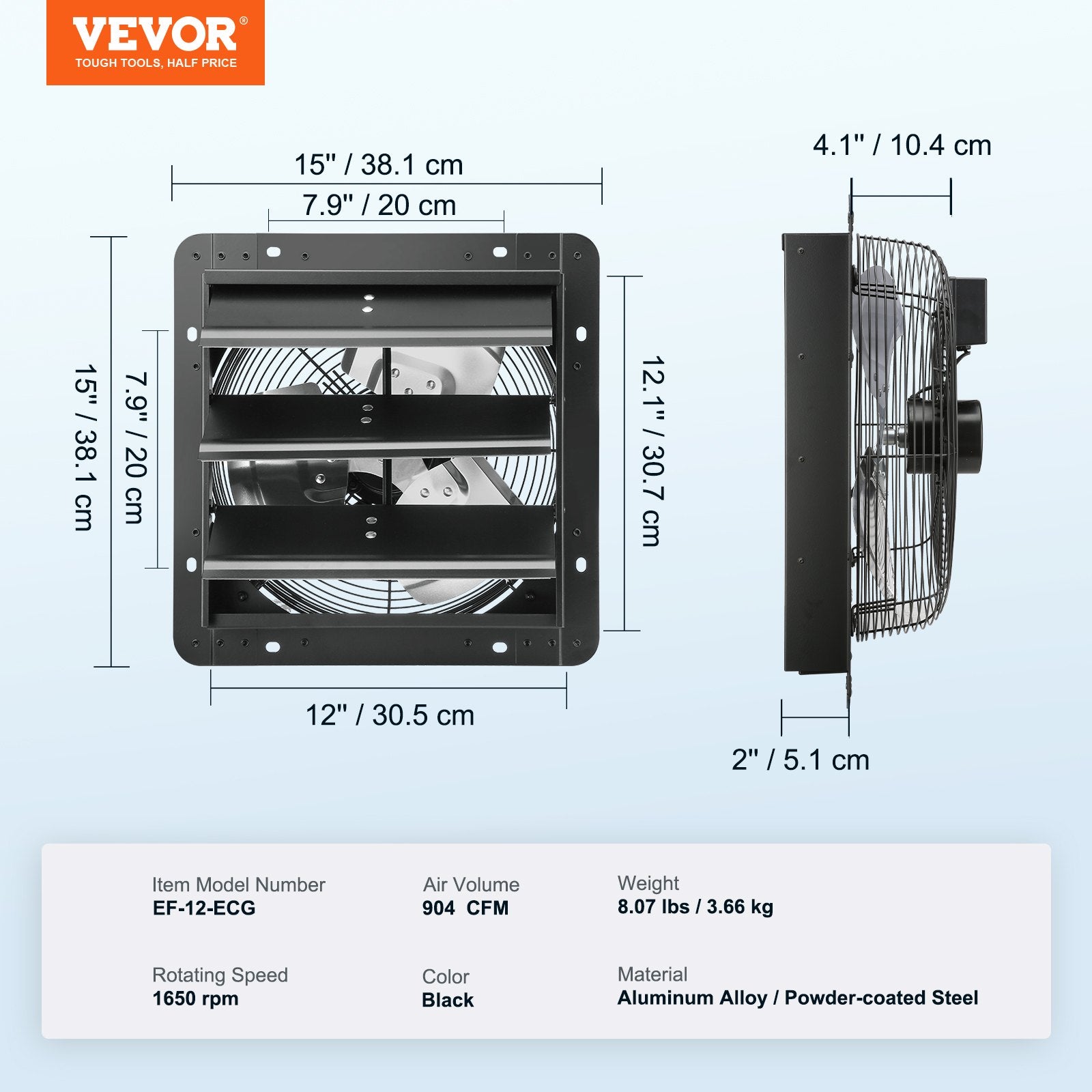 Automotive Repair & Speciality Tools: VEVOR Shutter Exhaust Fan, 305 mm /12 inch with Temperature Humidity Controller, EC-motor, 904 CFM, Variable Speed Adjustable Wall Mount Attic Fan, Ventilation and Cooling for Greenhouses, Garages, Sheds