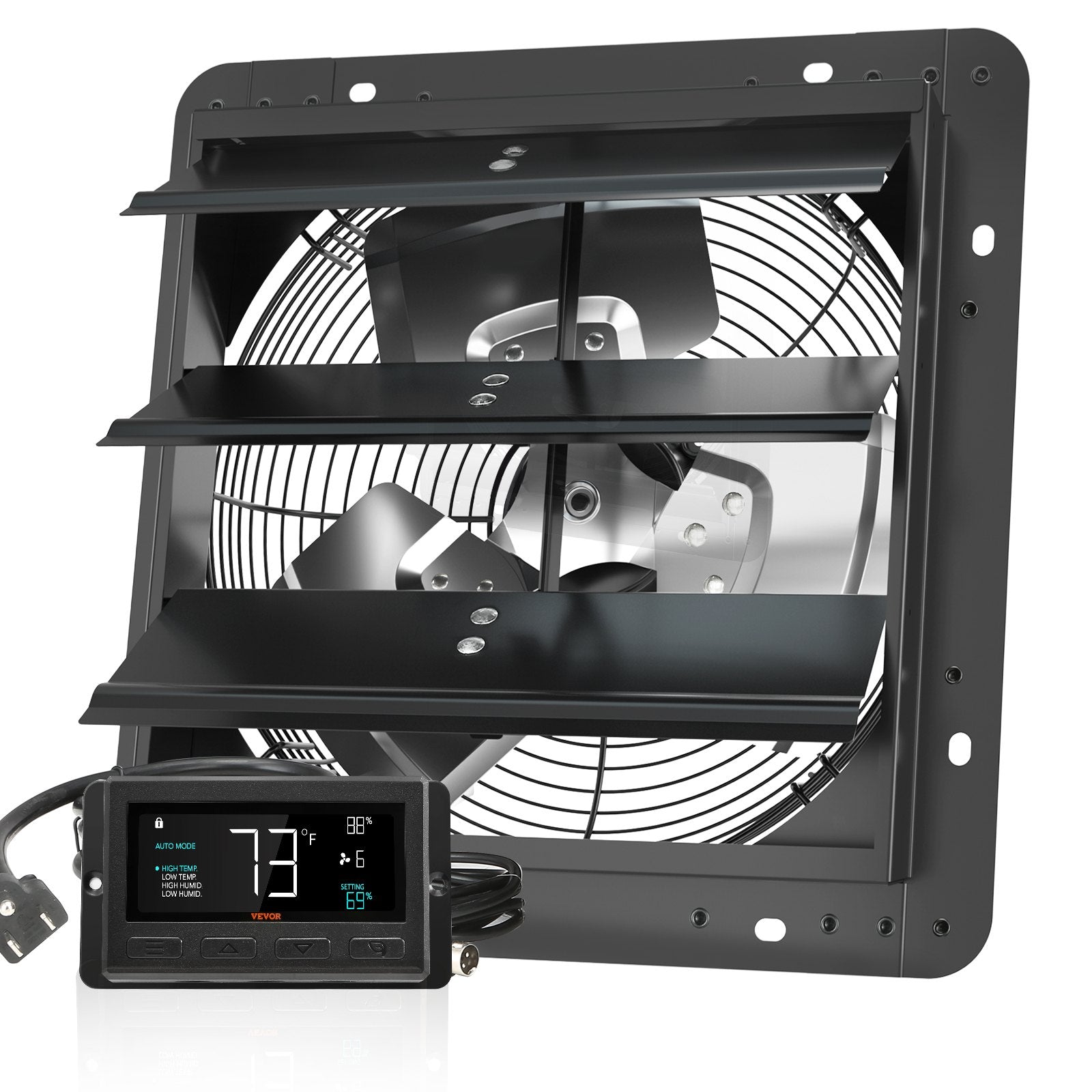 Automotive Repair & Speciality Tools: VEVOR Shutter Exhaust Fan, 305 mm /12 inch with Temperature Humidity Controller, EC-motor, 904 CFM, Variable Speed Adjustable Wall Mount Attic Fan, Ventilation and Cooling for Greenhouses, Garages, Sheds