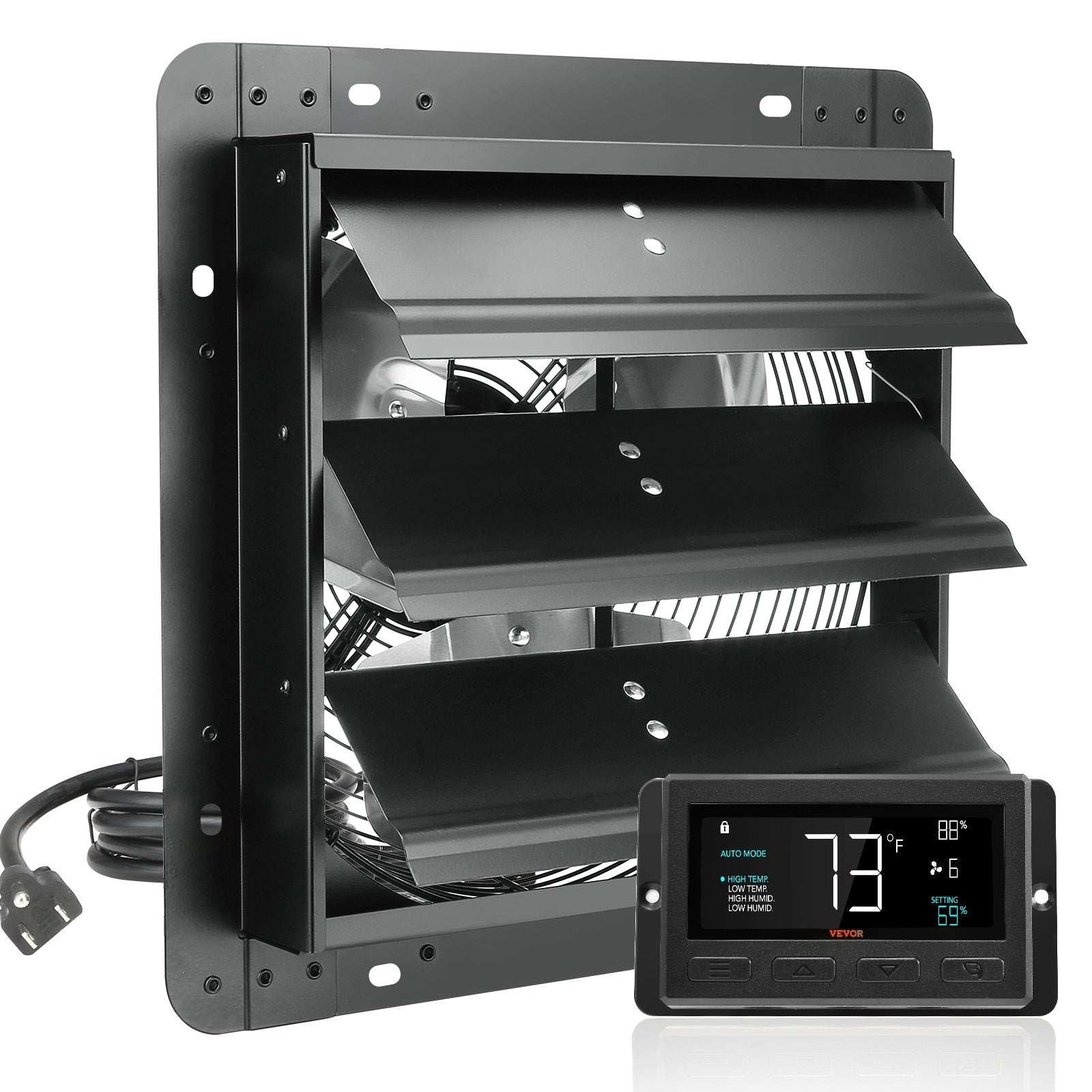 Automotive Repair & Speciality Tools: VEVOR Shutter Exhaust Fan, 305 mm /12 inch with Temperature Humidity Controller, EC-motor, 904 CFM, Variable Speed Adjustable Wall Mount Attic Fan, Ventilation and Cooling for Greenhouses, Garages, Sheds