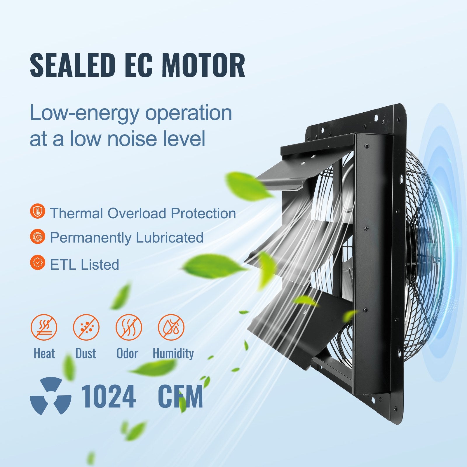 Automotive Repair & Speciality Tools: VEVOR Shutter Exhaust Fan, 356 mm / 14inch with Temperature Humidity Controller, EC-motor, 1024 CFM, Variable Speed Adjustable Wall Mount Attic Fan, Ventilation and Cooling for Greenhouses, Garages, Sheds