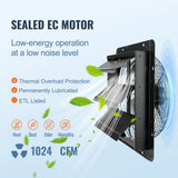 Automotive Repair & Speciality Tools: VEVOR Shutter Exhaust Fan, 356 mm / 14inch with Temperature Humidity Controller, EC-motor, 1024 CFM, Variable Speed Adjustable Wall Mount Attic Fan, Ventilation and Cooling for Greenhouses, Garages, Sheds