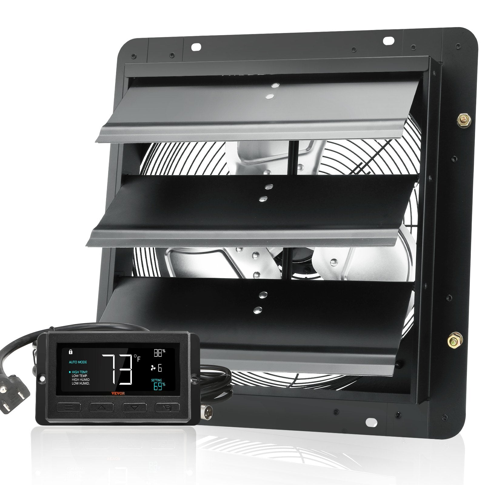 Automotive Repair & Speciality Tools: VEVOR Shutter Exhaust Fan, 356 mm / 14inch with Temperature Humidity Controller, EC-motor, 1024 CFM, Variable Speed Adjustable Wall Mount Attic Fan, Ventilation and Cooling for Greenhouses, Garages, Sheds