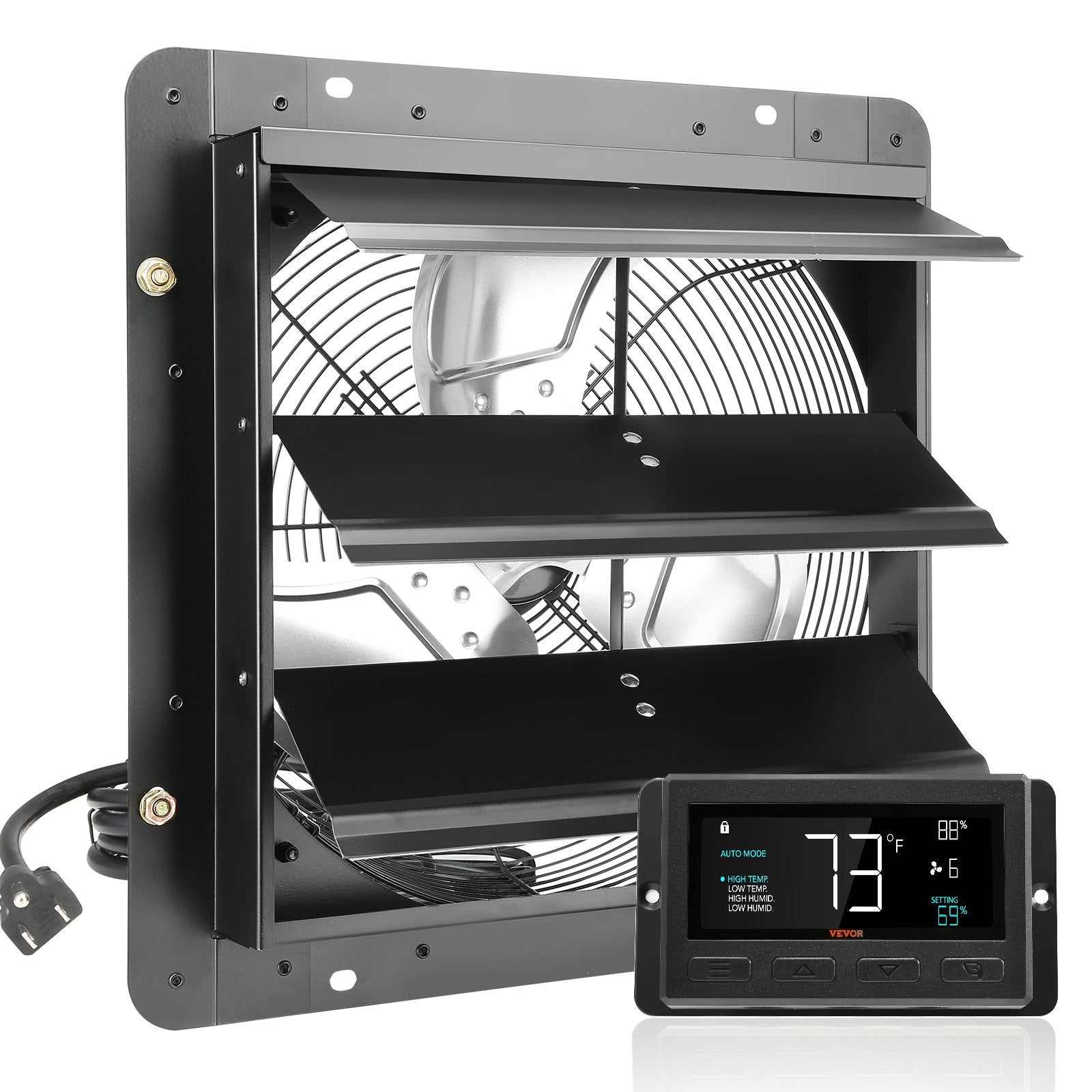 Automotive Repair & Speciality Tools: VEVOR Shutter Exhaust Fan, 356 mm / 14inch with Temperature Humidity Controller, EC-motor, 1024 CFM, Variable Speed Adjustable Wall Mount Attic Fan, Ventilation and Cooling for Greenhouses, Garages, Sheds