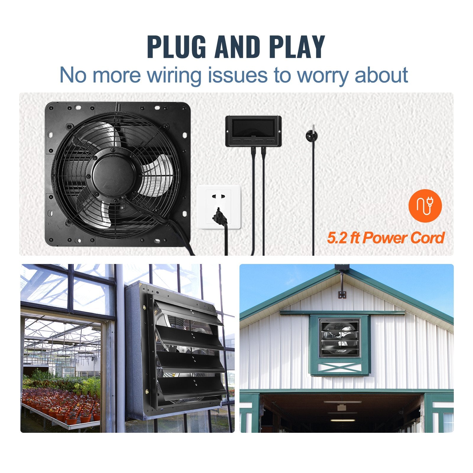 Commercial Cleaning Equipment: VEVOR Shutter Exhaust Fan, 406 mm /16inch with Temperature Humidity Controller, EC-motor, 1747 CFM, Variable Speed Adjustable Wall Mount Attic Fan, Ventilation and Cooling for Greenhouses, Garages, Sheds