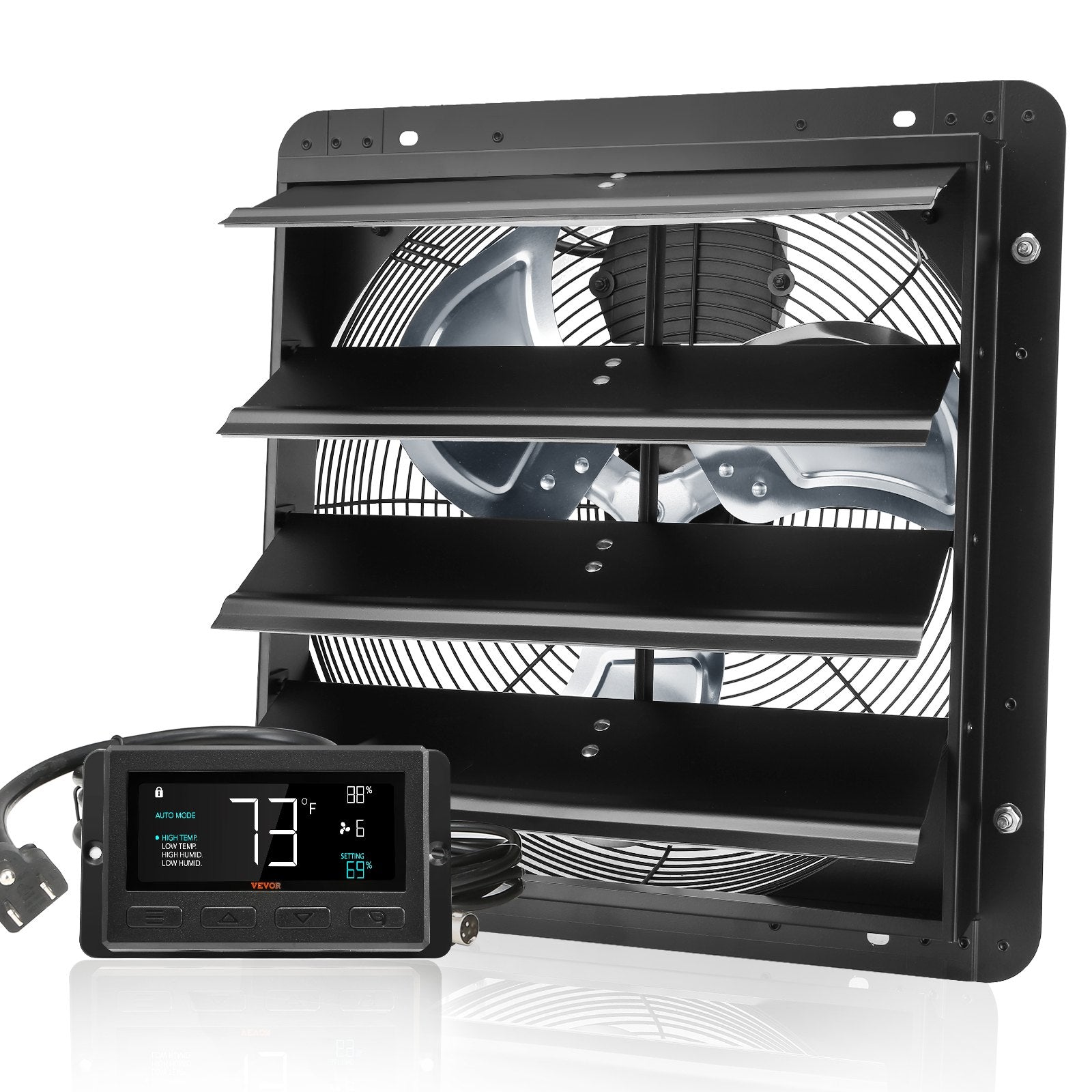 Commercial Cleaning Equipment: VEVOR Shutter Exhaust Fan, 406 mm /16inch with Temperature Humidity Controller, EC-motor, 1747 CFM, Variable Speed Adjustable Wall Mount Attic Fan, Ventilation and Cooling for Greenhouses, Garages, Sheds