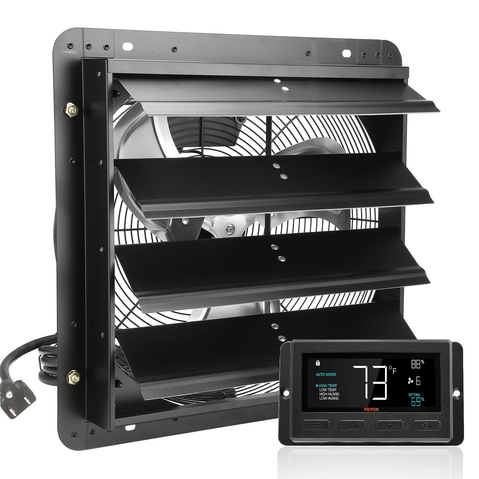 Commercial Cleaning Equipment: VEVOR Shutter Exhaust Fan, 406 mm /16inch with Temperature Humidity Controller, EC-motor, 1747 CFM, Variable Speed Adjustable Wall Mount Attic Fan, Ventilation and Cooling for Greenhouses, Garages, Sheds