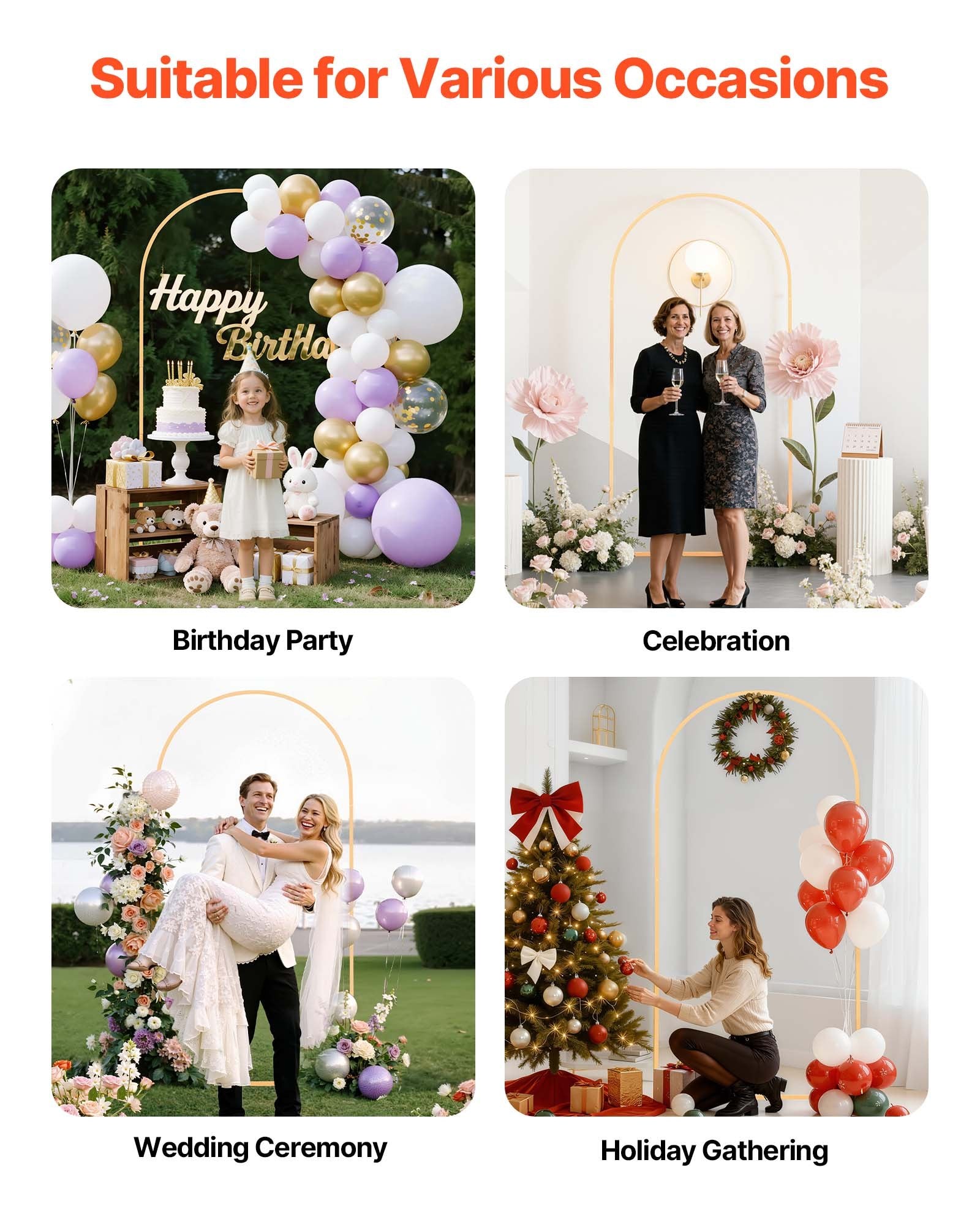 Bath Caddies: VEVOR Arch Backdrop Stand, 2 x 1 m, Stable Structure, Easy Assembly, 1 Set Gold Metal Arch Backdrop Stand for Wedding, Birthday Party, Graduation, Holiday Celebration, and Ceremony Decoration