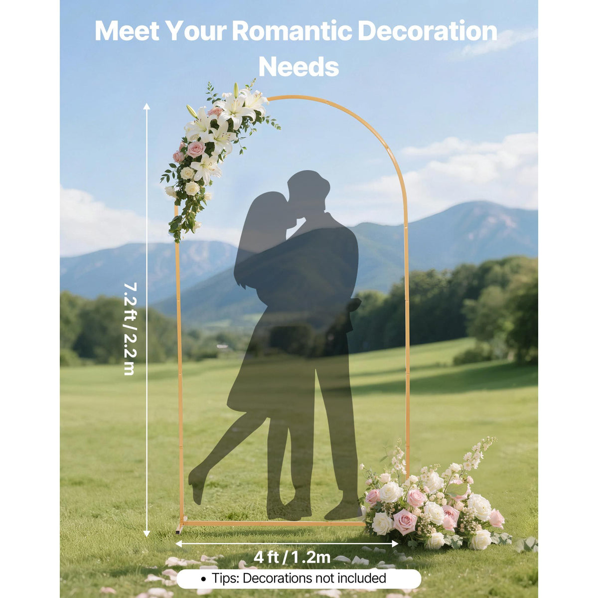 Arch Backdrop Stand, 2.2 x 1.2 m, Stable Structure, Easy Assembly, 1 Set Gold Metal Arch Backdrop Stand for Wedding, Birthday Party, Graduation, Holiday Celebration, and Ceremony Decoration