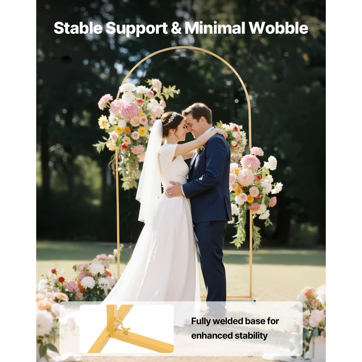 Arch Backdrop Stand, 2.2 x 1.2 m, Stable Structure, Easy Assembly, 1 Set Gold Metal Arch Backdrop Stand for Wedding, Birthday Party, Graduation, Holiday Celebration, and Ceremony Decoration