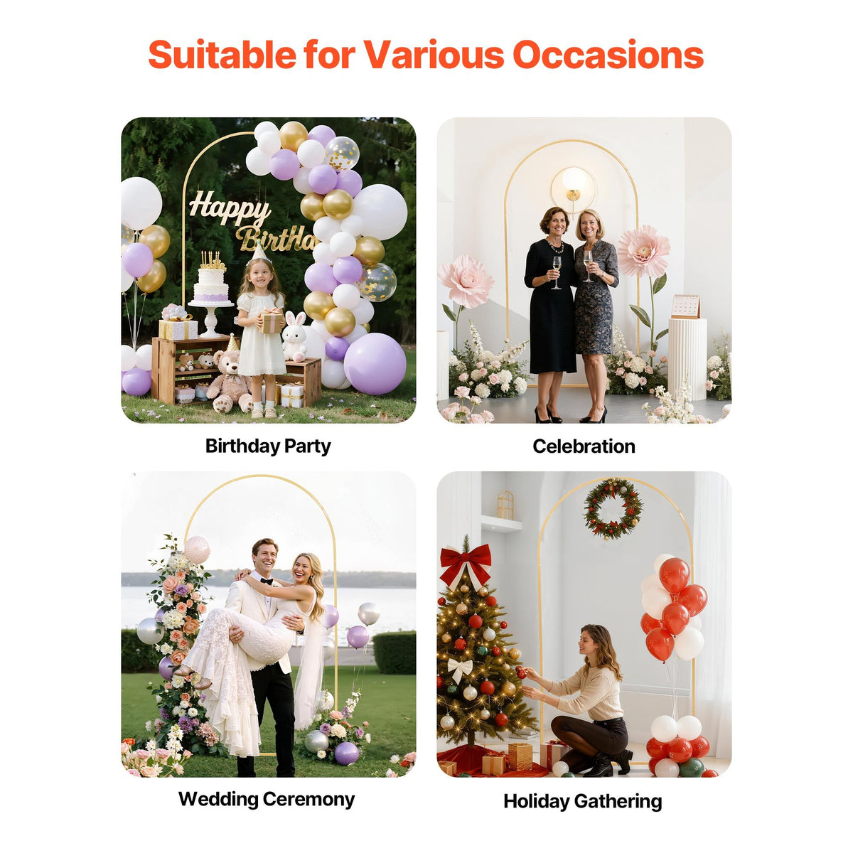Arch Backdrop Stand, 2.2 x 1.2 m, Stable Structure, Easy Assembly, 1 Set Gold Metal Arch Backdrop Stand for Wedding, Birthday Party, Graduation, Holiday Celebration, and Ceremony Decoration