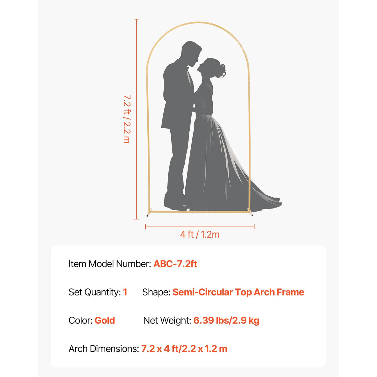 Arch Backdrop Stand, 2.2 x 1.2 m, Stable Structure, Easy Assembly, 1 Set Gold Metal Arch Backdrop Stand for Wedding, Birthday Party, Graduation, Holiday Celebration, and Ceremony Decoration
