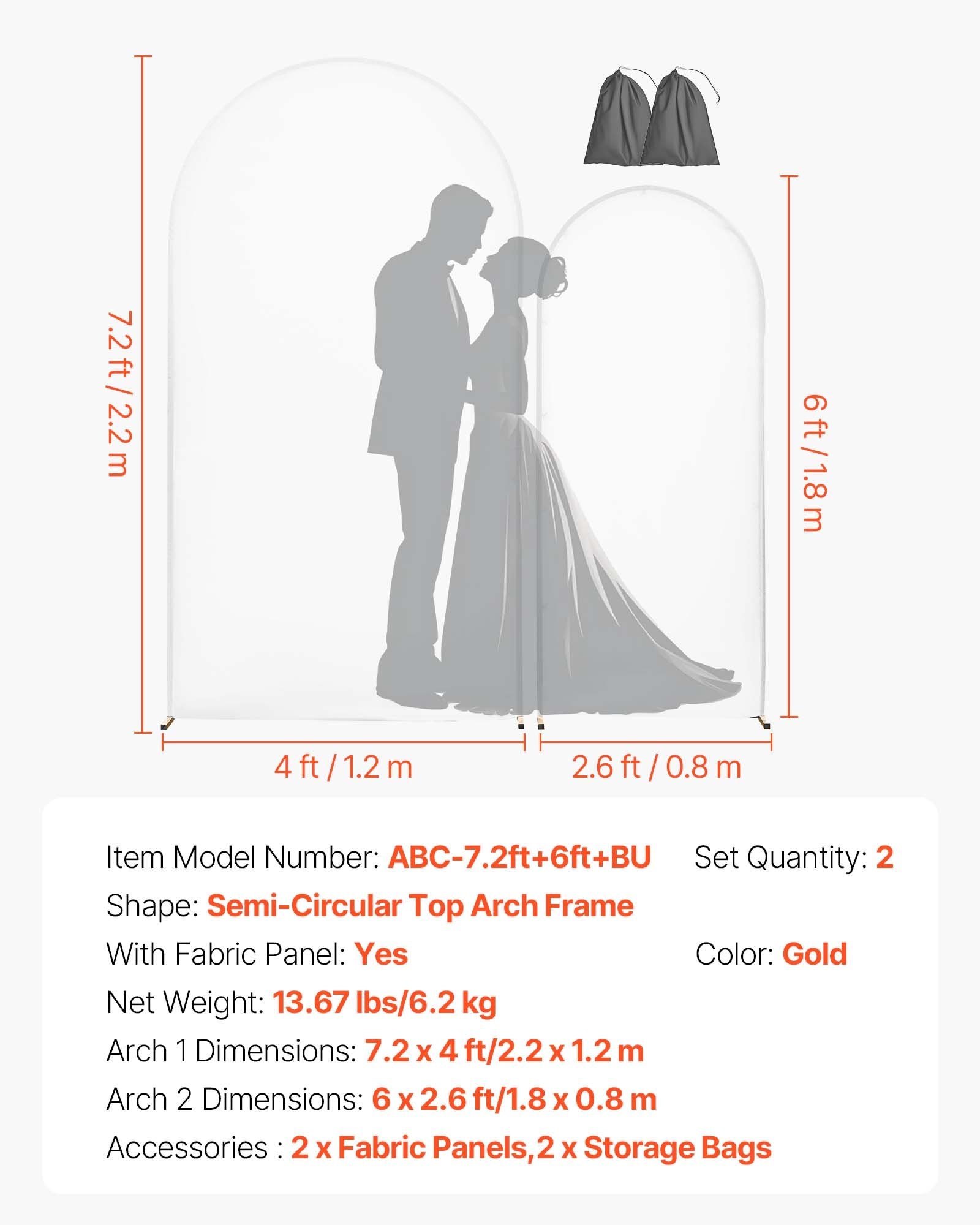 Bath Caddies: VEVOR Arch Backdrop Stand, Set of 2, 2.2 m and 1.8 m, Stable Structure, Easy Assembly, Gold Metal Arch Backdrop Stand with Cover for Wedding, Birthday Party, Celebration, and Ceremony Decoration