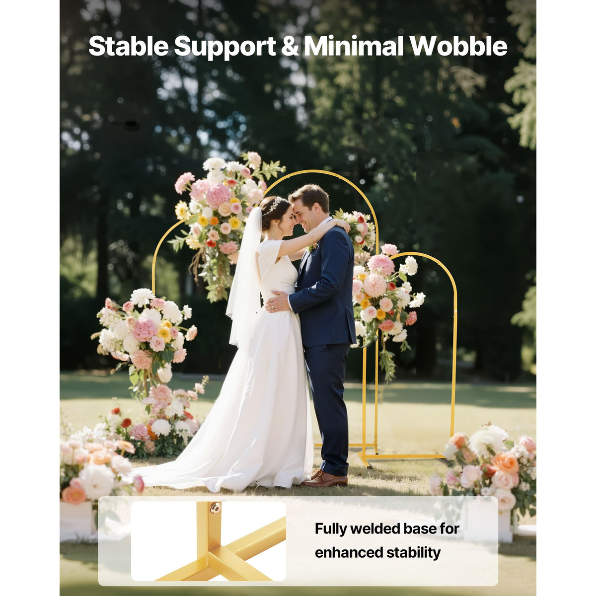 Arch Backdrop Stand, Set of 3, 1.8/1.5/1.2 m, Stable Structure, Easy Assembly, Gold Metal Arch Backdrop Stand for Wedding, Birthday Party, Graduation, Celebration, and Ceremony Decoration